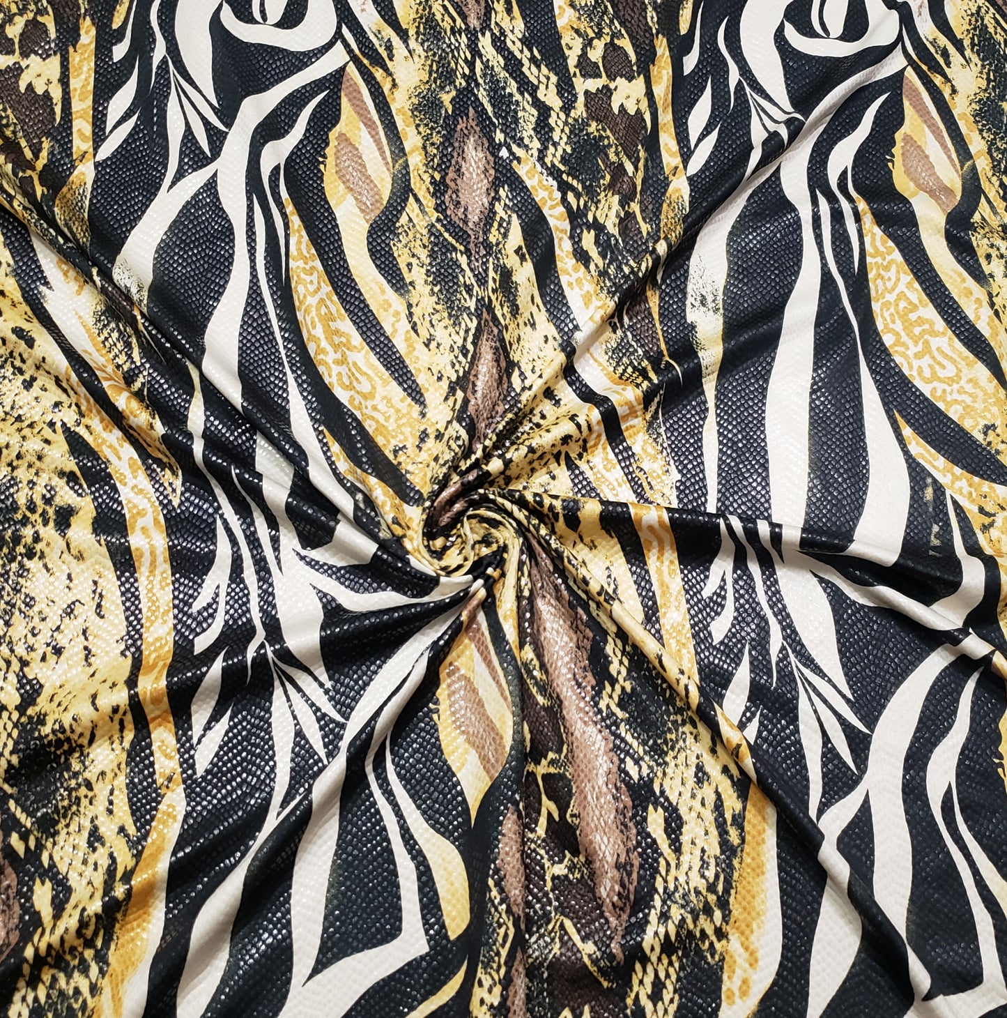 Abstract Snake Animal Print with Clear Foil Lightweight Poly Spandex Venezia Fabric