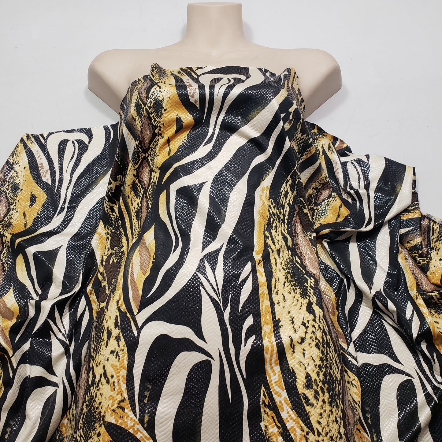 Abstract Snake Animal Print with Clear Foil Lightweight Poly Spandex Venezia Fabric