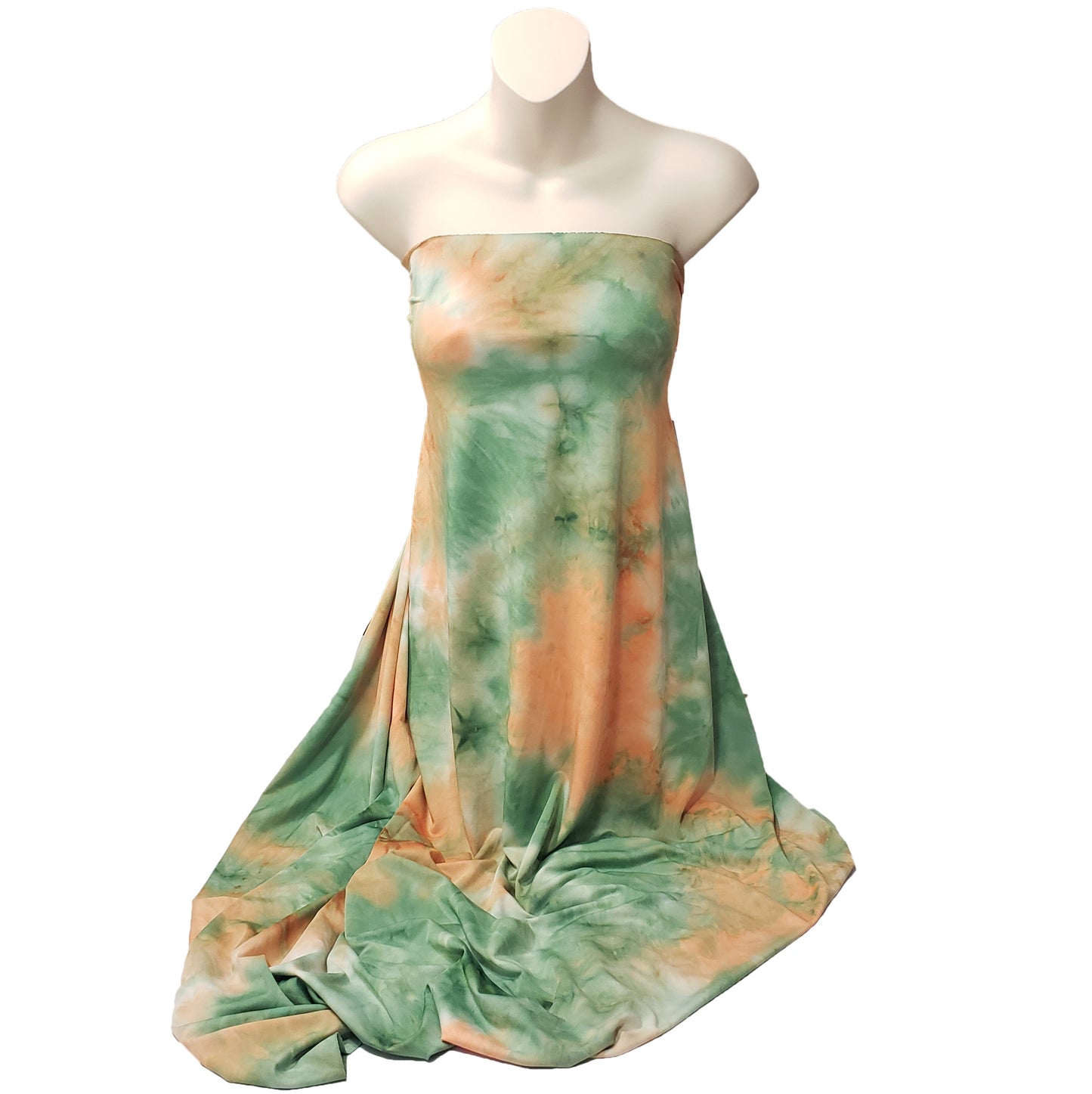Orange and Green Tie Dye Print Lightweight Poly Spandex Bikini Swimsuit Fabric
