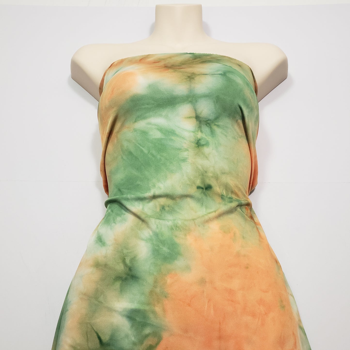 Orange and Green Tie Dye Print Lightweight Poly Spandex Bikini Swimsuit Fabric