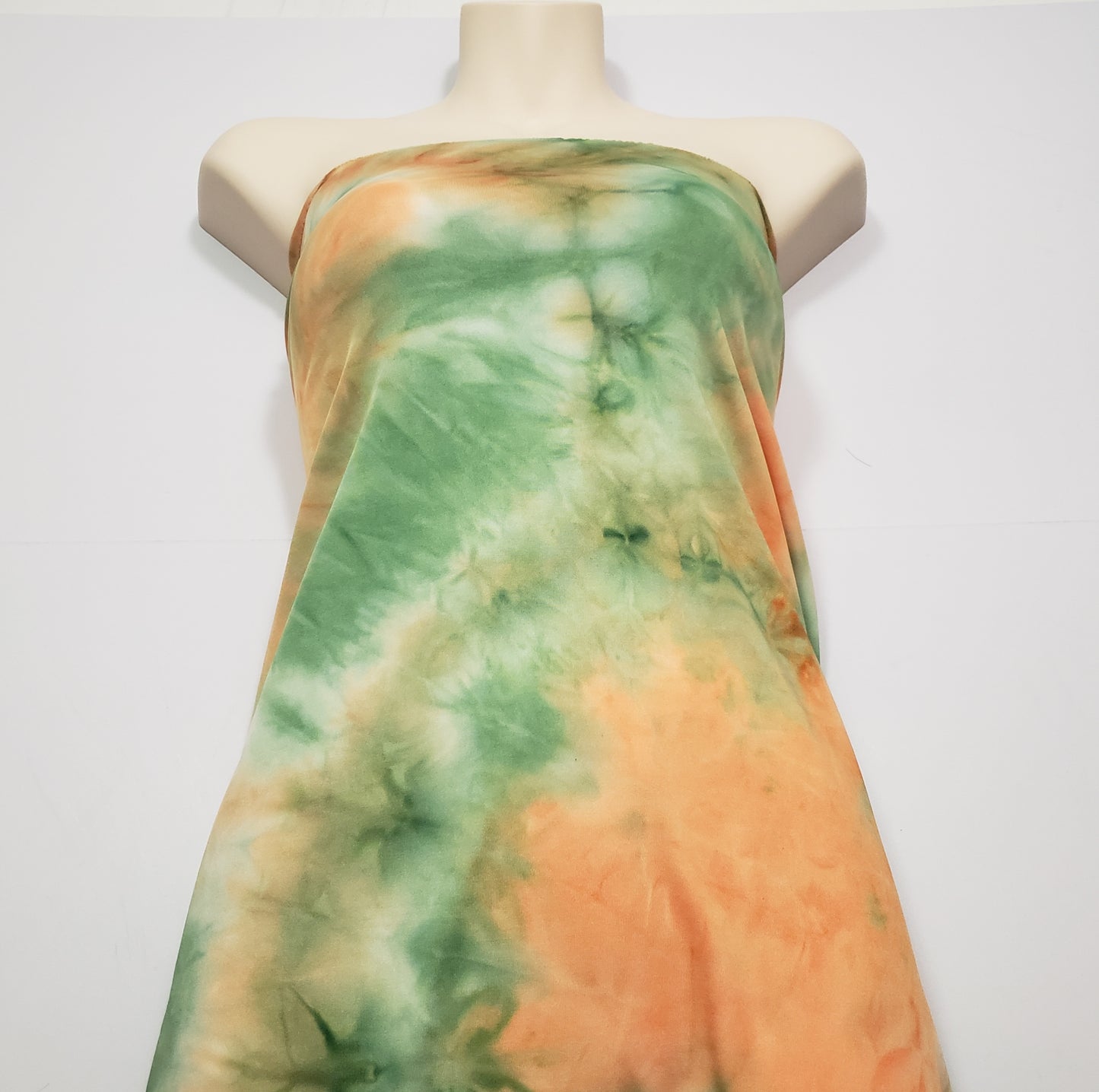 Orange and Green Tie Dye Print Lightweight Poly Spandex Bikini Swimsuit Fabric