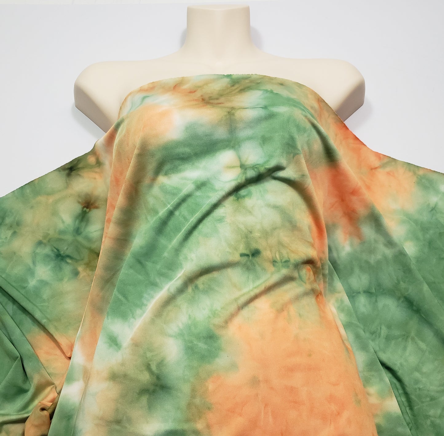 Orange and Green Tie Dye Print Lightweight Poly Spandex Bikini Swimsuit Fabric
