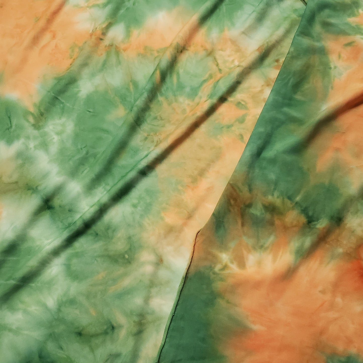 Orange and Green Tie Dye Print Lightweight Poly Spandex Bikini Swimsuit Fabric