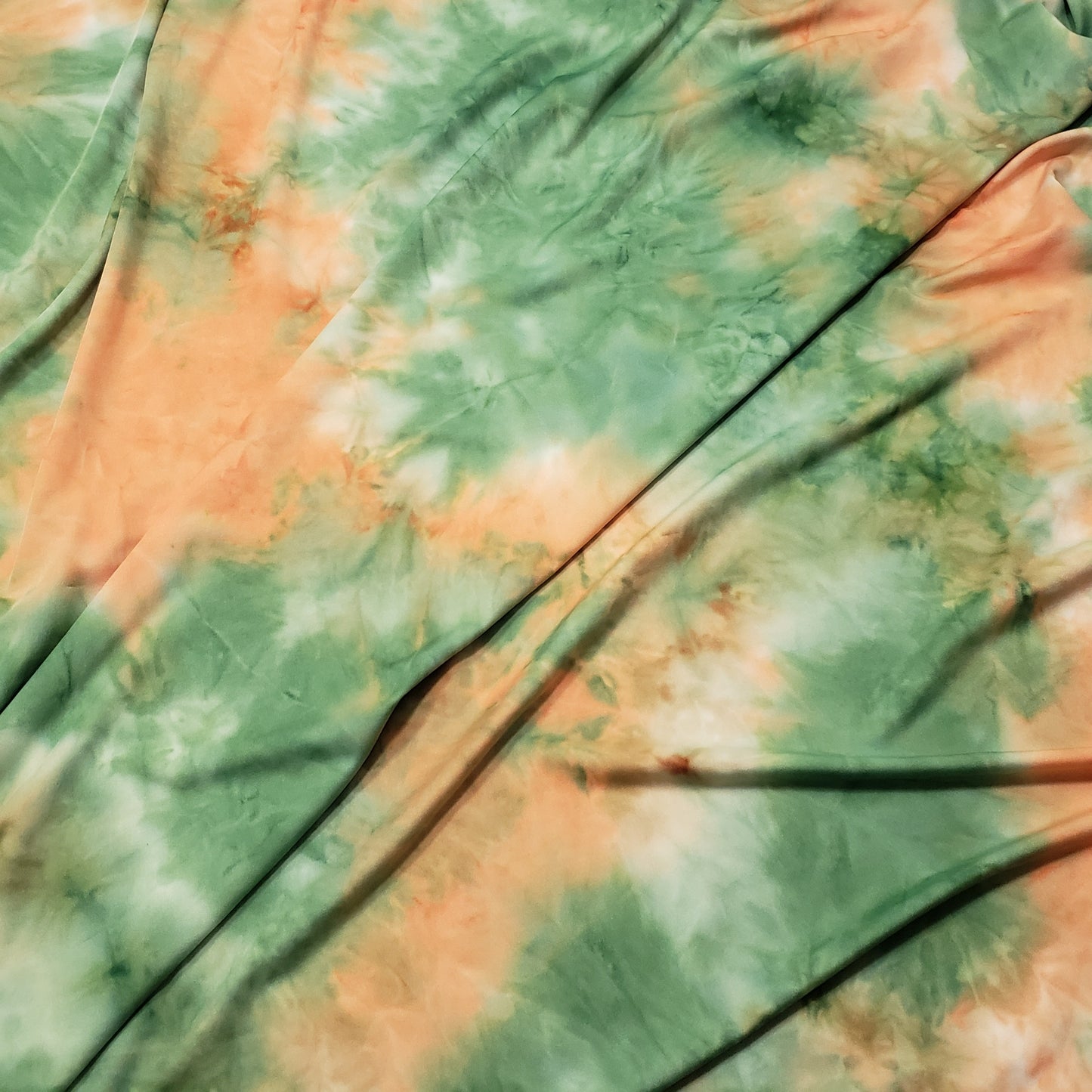 Orange and Green Tie Dye Print Lightweight Poly Spandex Bikini Swimsuit Fabric