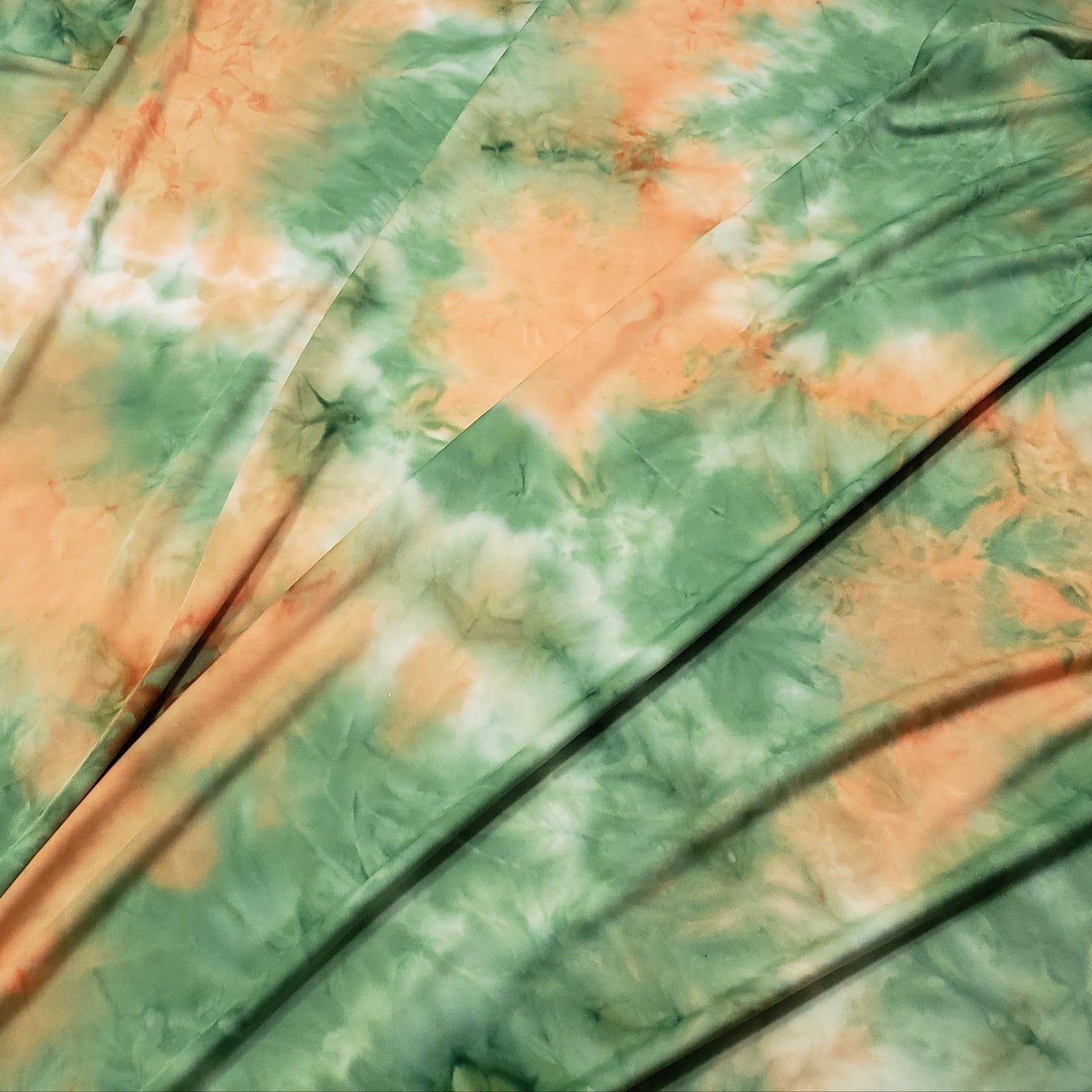 Orange and Green Tie Dye Print Lightweight Poly Spandex Bikini Swimsuit Fabric