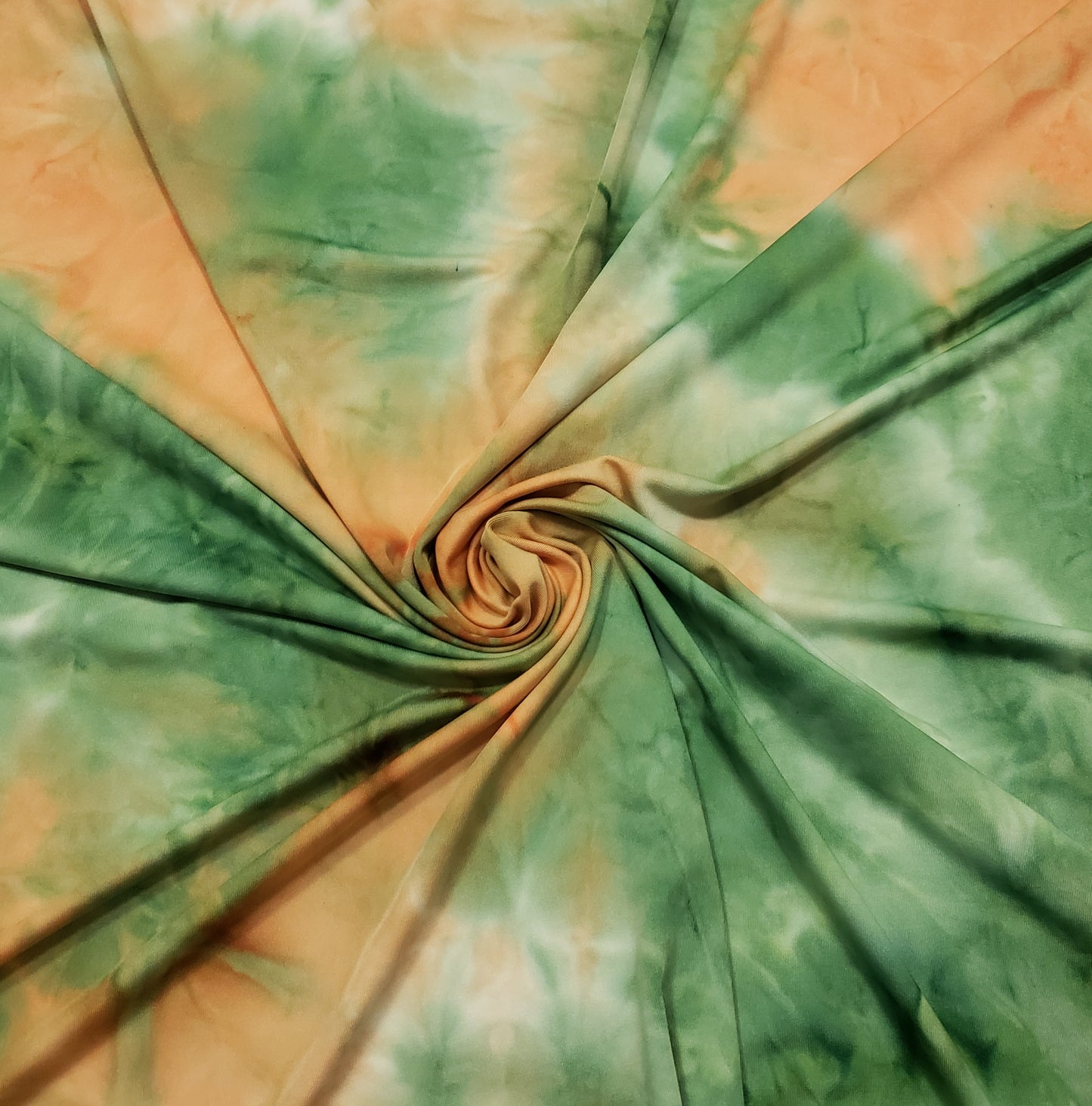 Orange and Green Tie Dye Print Lightweight Poly Spandex Bikini Swimsuit Fabric