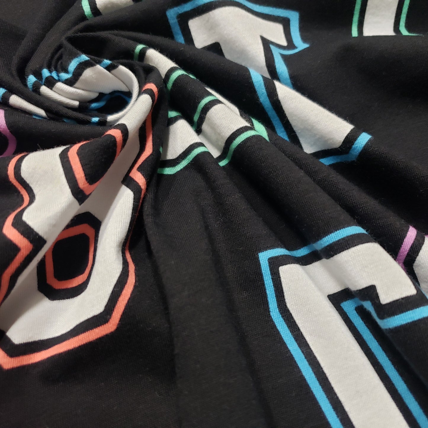 Big Tossed Numbers on Lightweight Cotton Spandex Jersey Knit Fabric