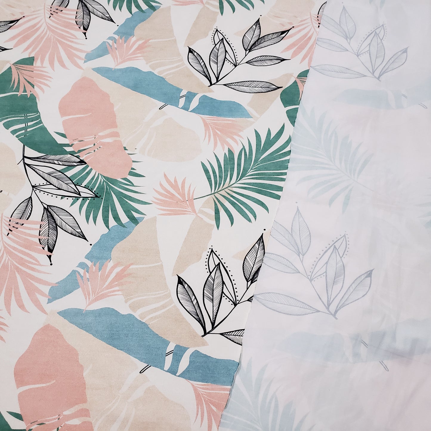 Desaturated Pastel Tropical Foliage Print Nylon Spandex Fabric