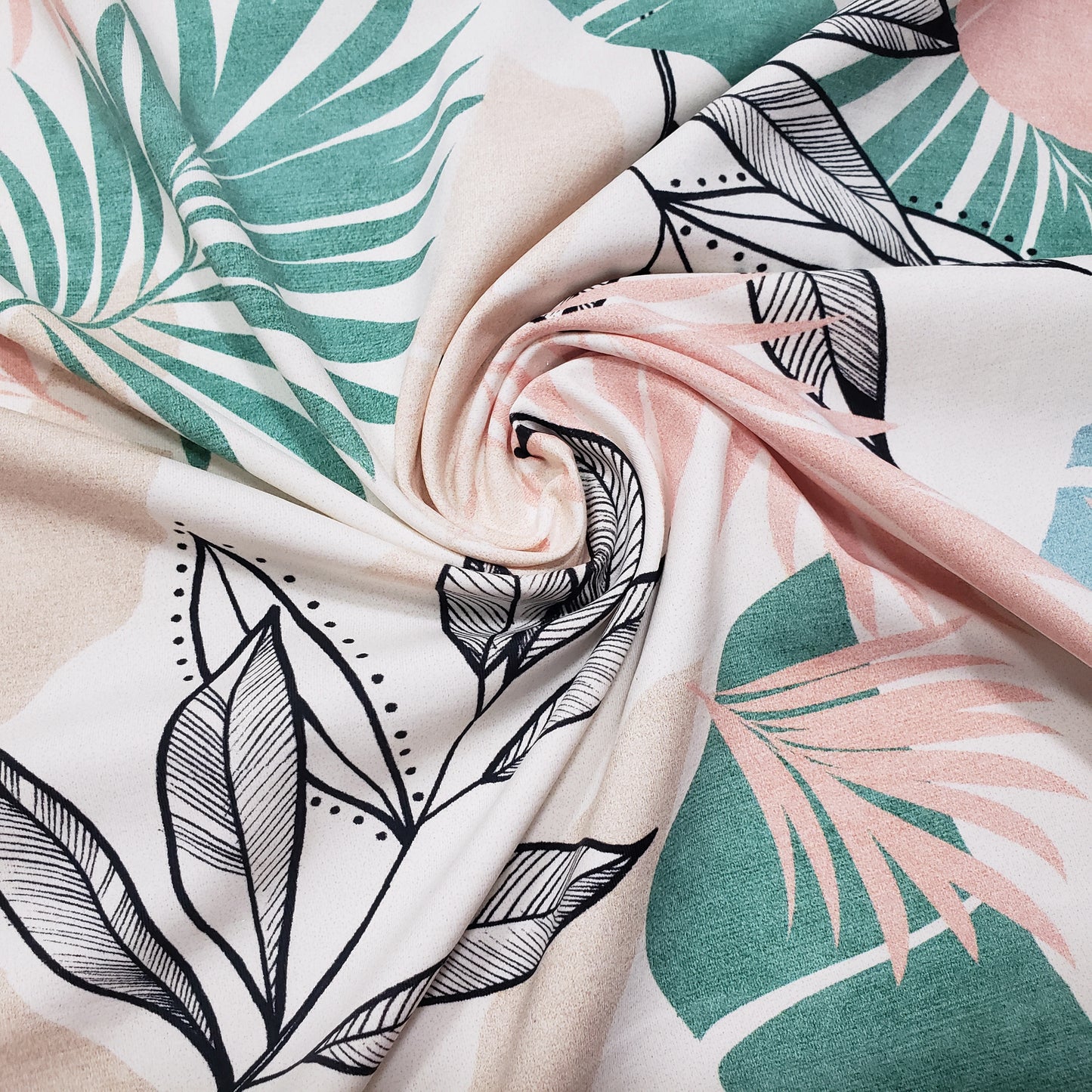 Desaturated Pastel Tropical Foliage Print Nylon Spandex Fabric