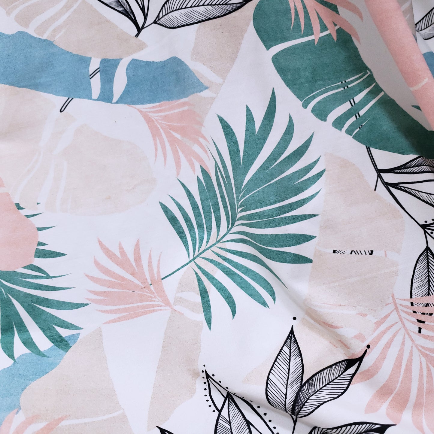 Desaturated Pastel Tropical Foliage Print Nylon Spandex Fabric