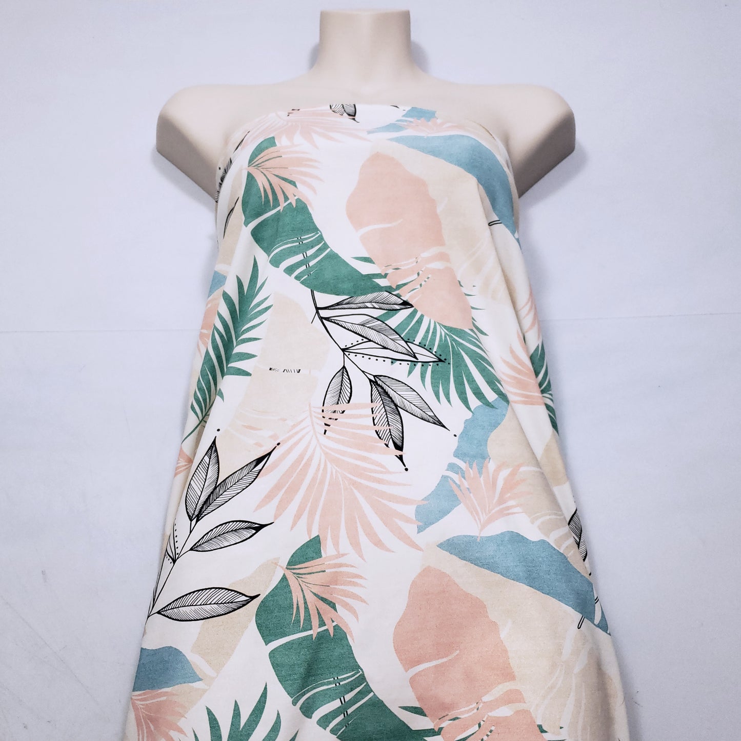 Desaturated Pastel Tropical Foliage Print Nylon Spandex Fabric