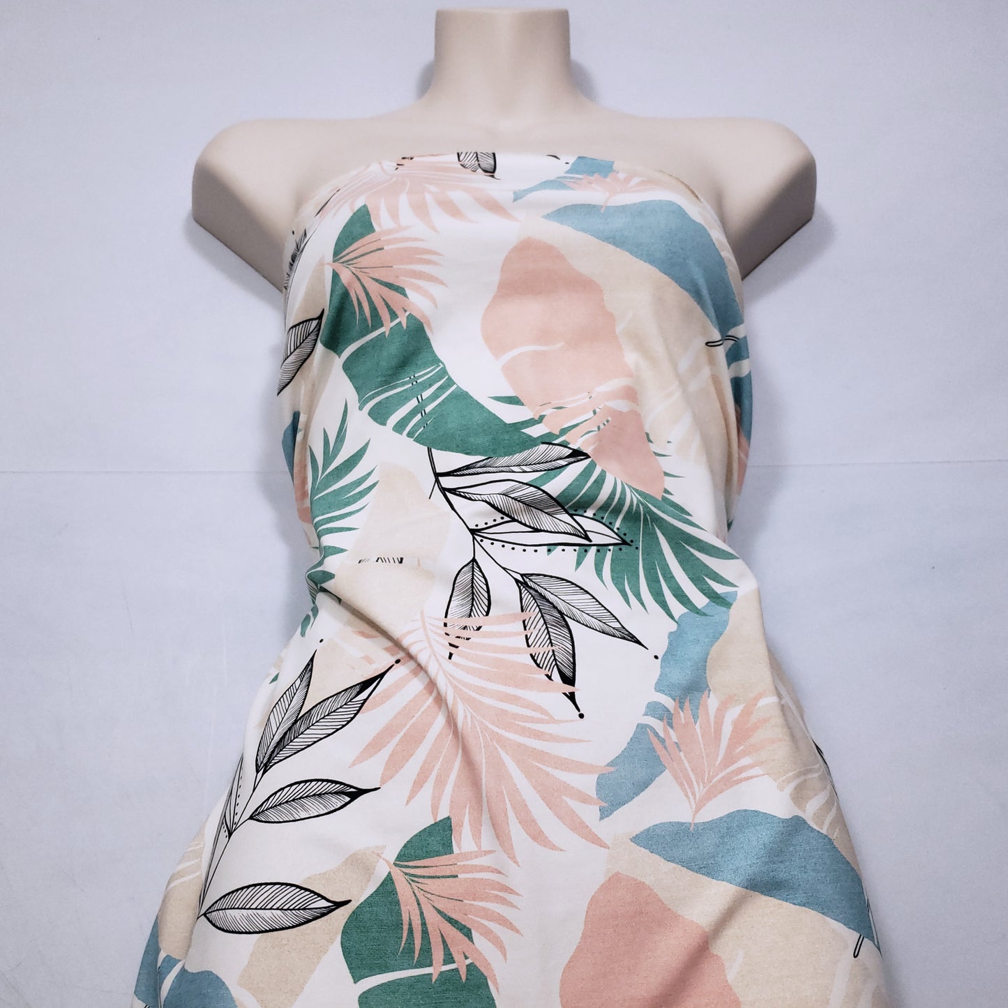 Desaturated Pastel Tropical Foliage Print Nylon Spandex Fabric