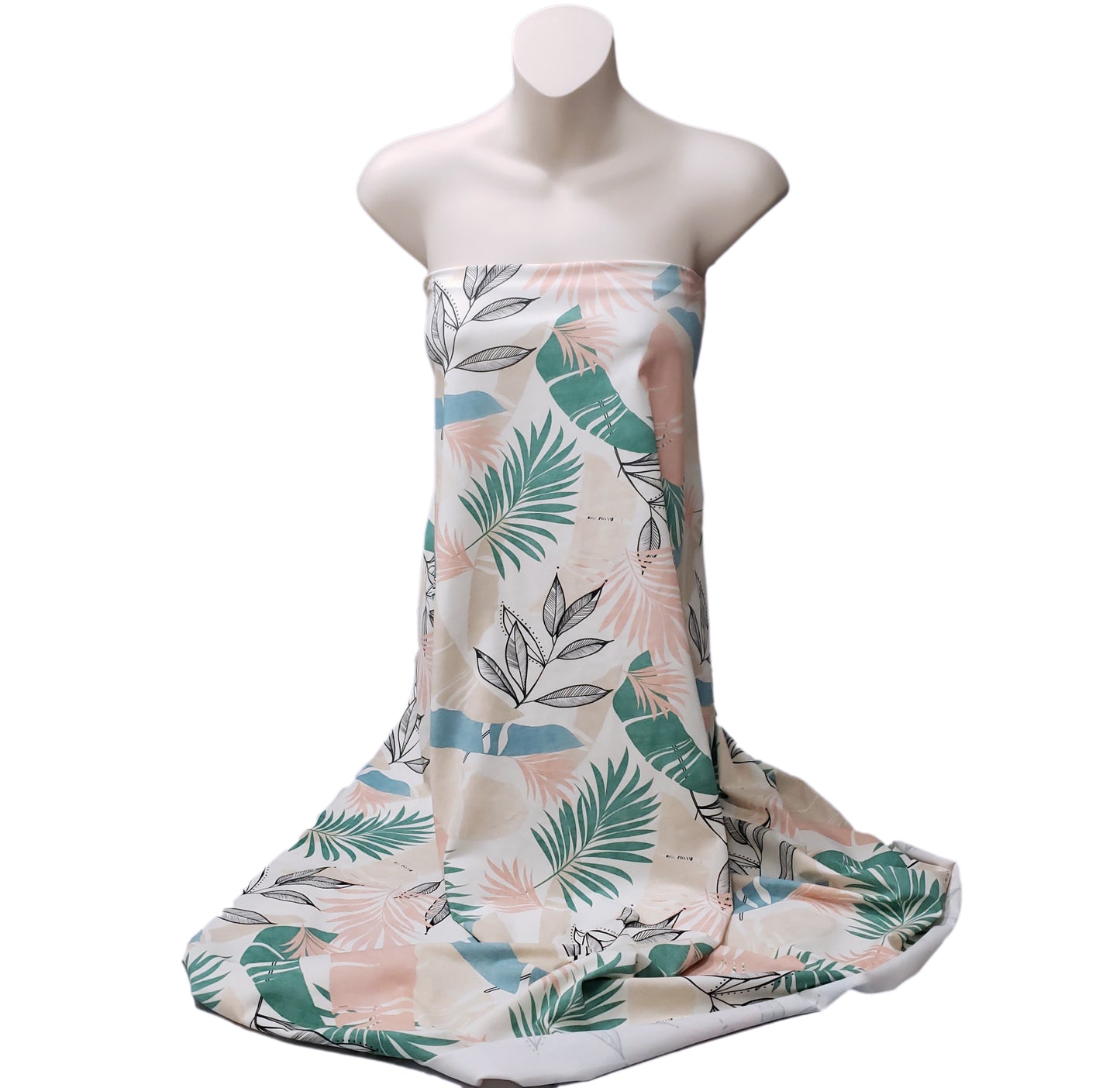 Desaturated Pastel Tropical Foliage Print Nylon Spandex Fabric