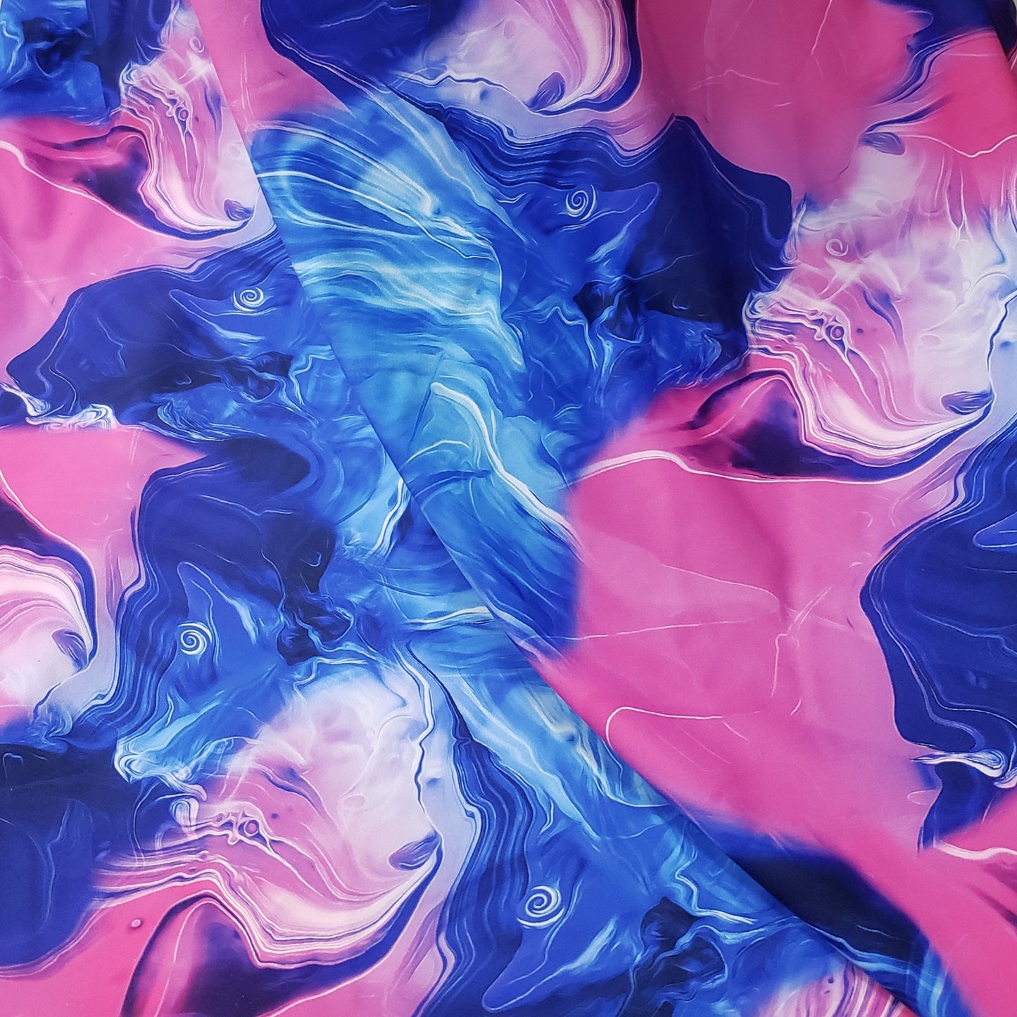 Blue and Pink Cotton Candy Oily Print 4-Way Stretch Nylon Spandex Fabric