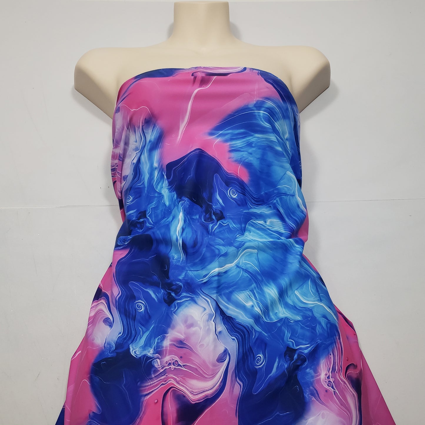 Blue and Pink Cotton Candy Oily Print 4-Way Stretch Nylon Spandex Fabric