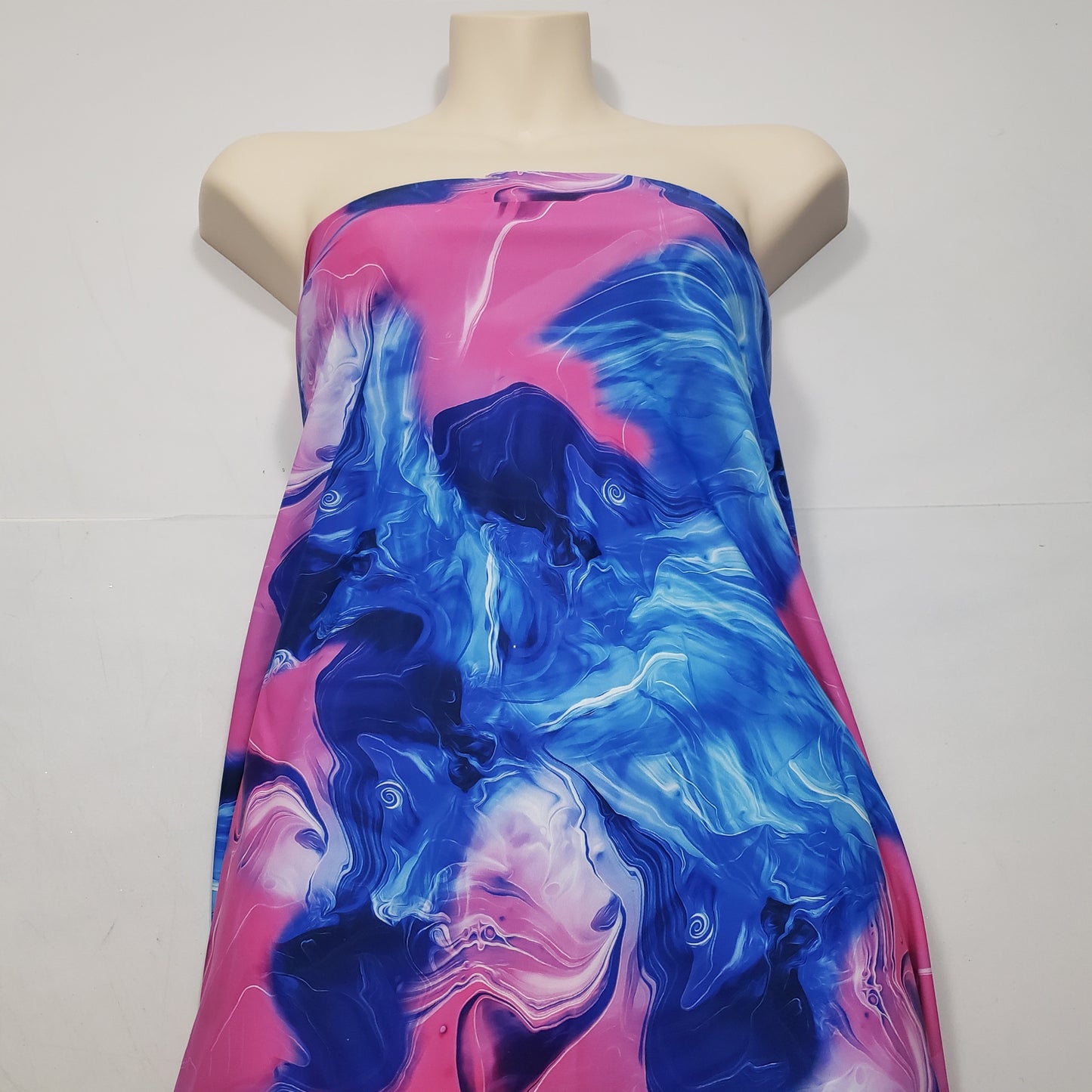 Blue and Pink Cotton Candy Oily Print 4-Way Stretch Nylon Spandex Fabric