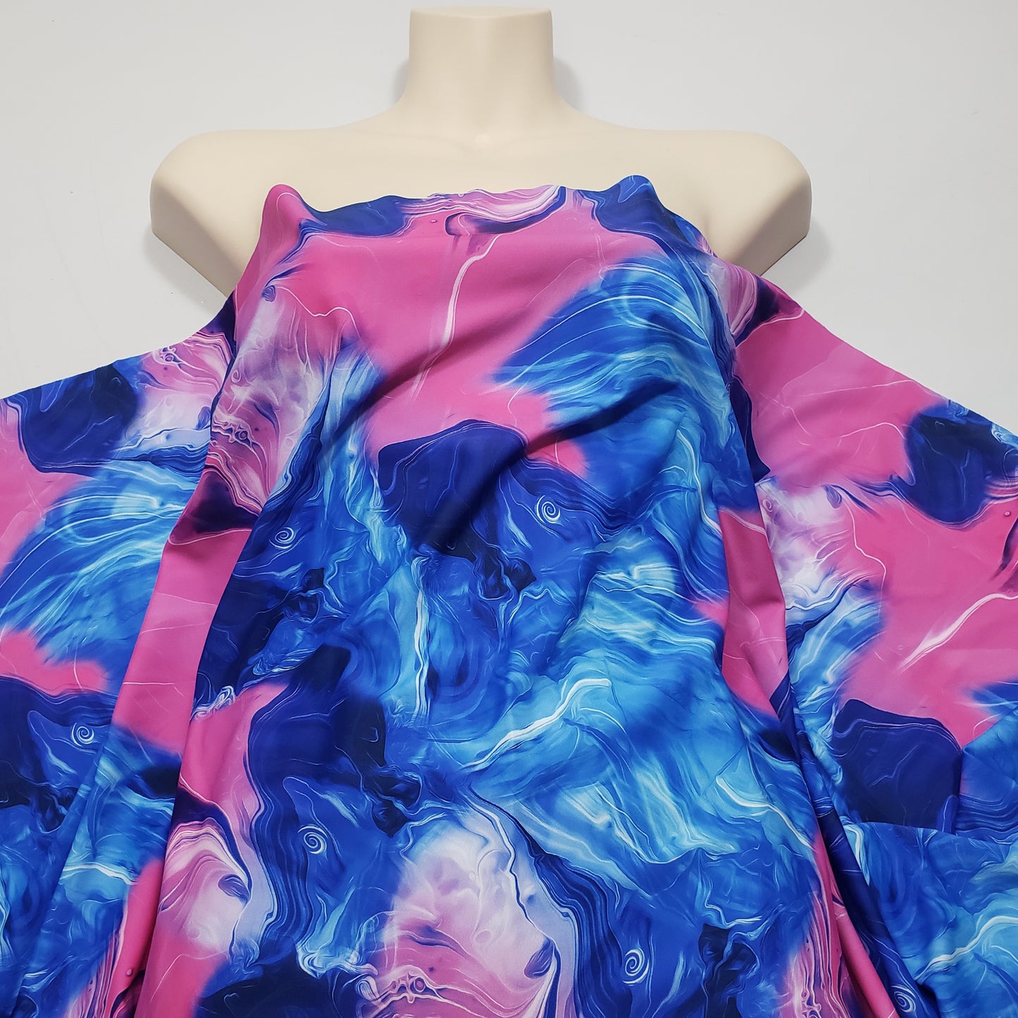 Blue and Pink Cotton Candy Oily Print 4-Way Stretch Nylon Spandex Fabric