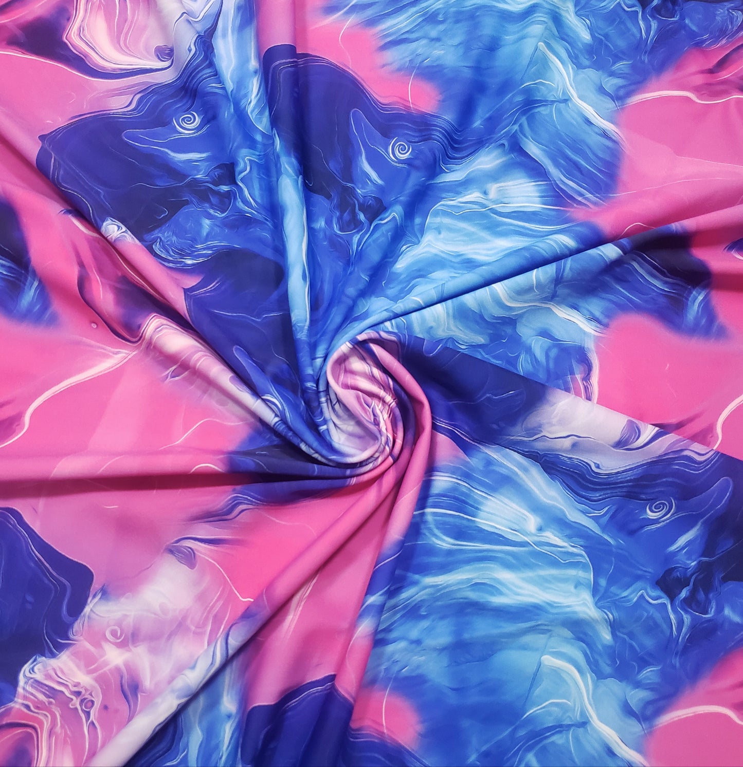 Blue and Pink Cotton Candy Oily Print 4-Way Stretch Nylon Spandex Fabric