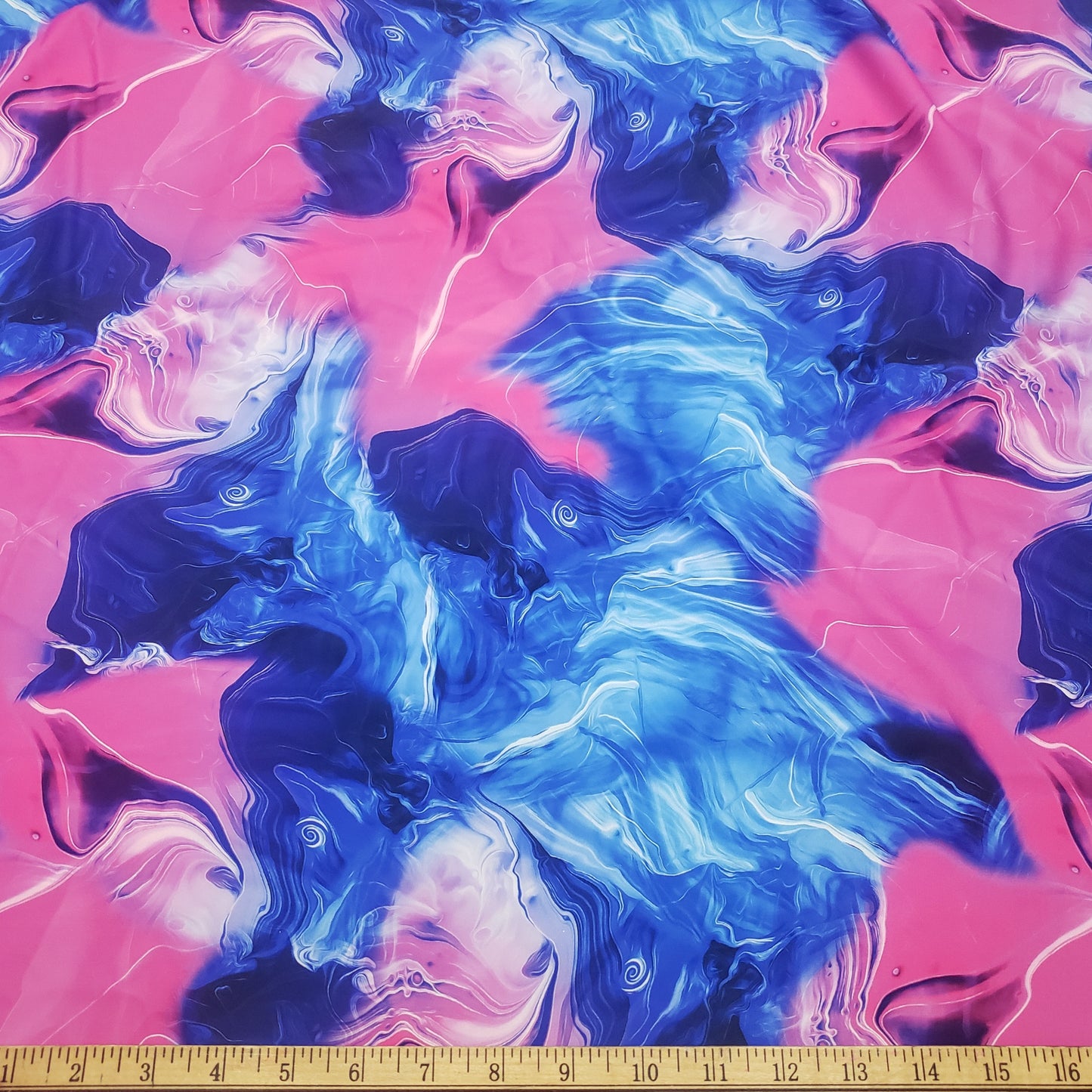 Blue and Pink Cotton Candy Oily Print 4-Way Stretch Nylon Spandex Fabric