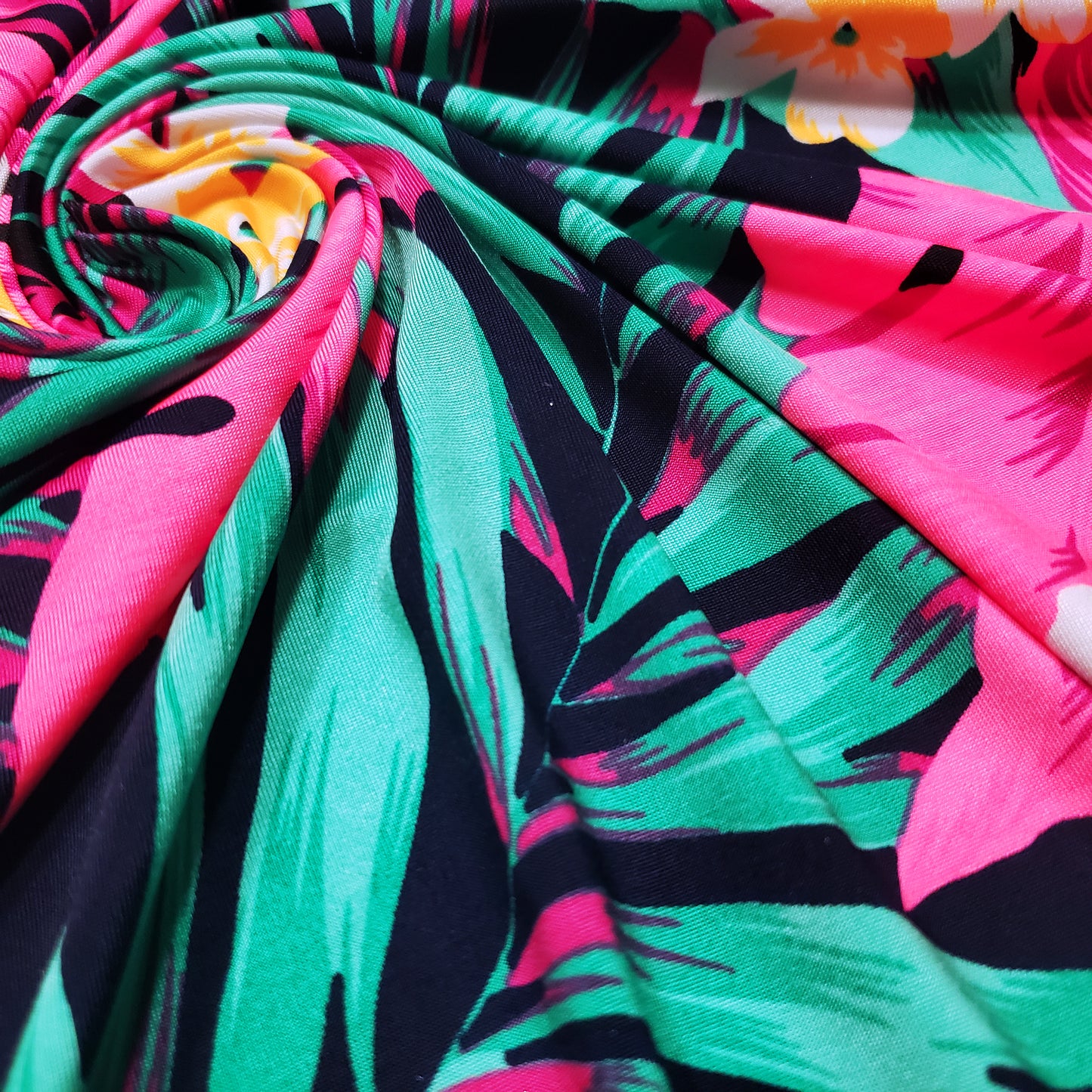 Tropical Foliage Print Nylon Spandex Fabric - Lightweight & Vibrant