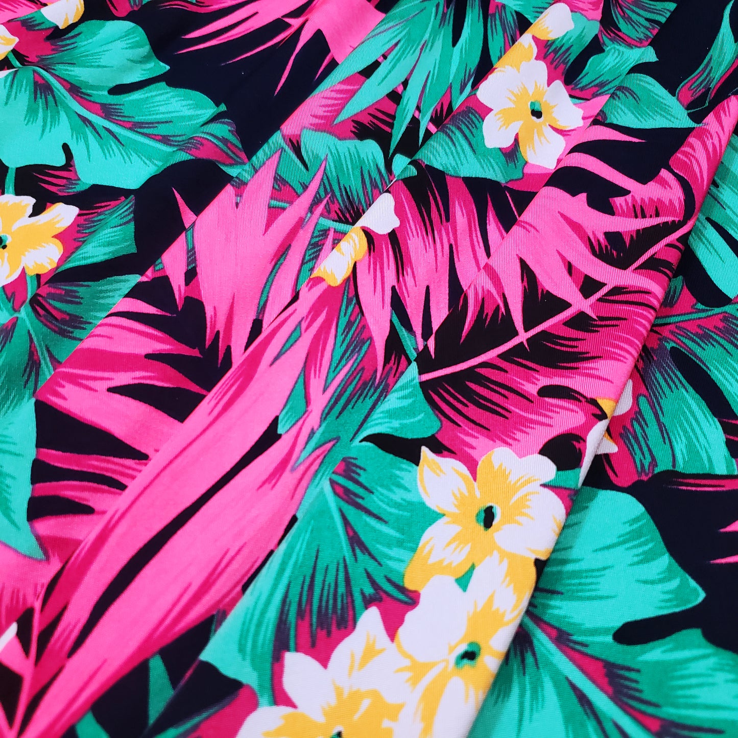 Tropical Foliage Print Nylon Spandex Fabric - Lightweight & Vibrant