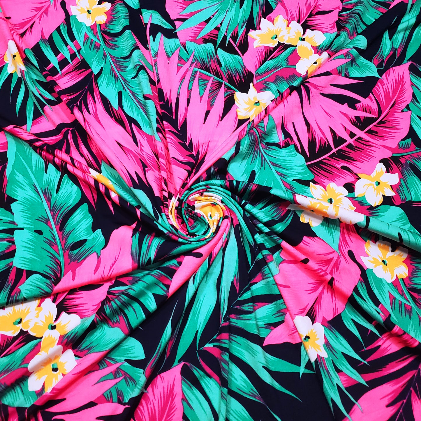 Tropical Foliage Print Nylon Spandex Fabric - Lightweight & Vibrant