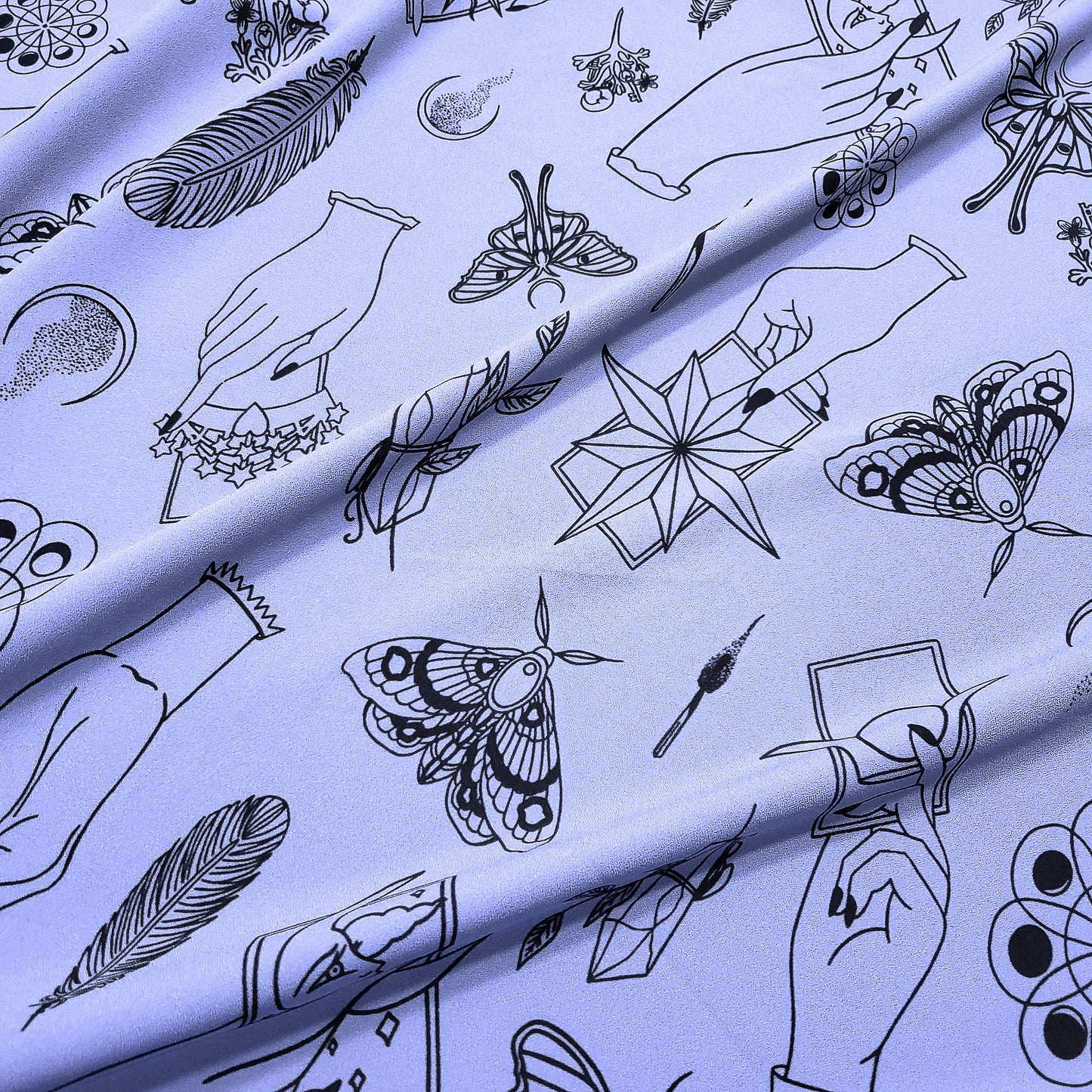 Rich Lavender Mist Pebble Crepe de Chine Fabric - Mystical Magical Spiritual Print