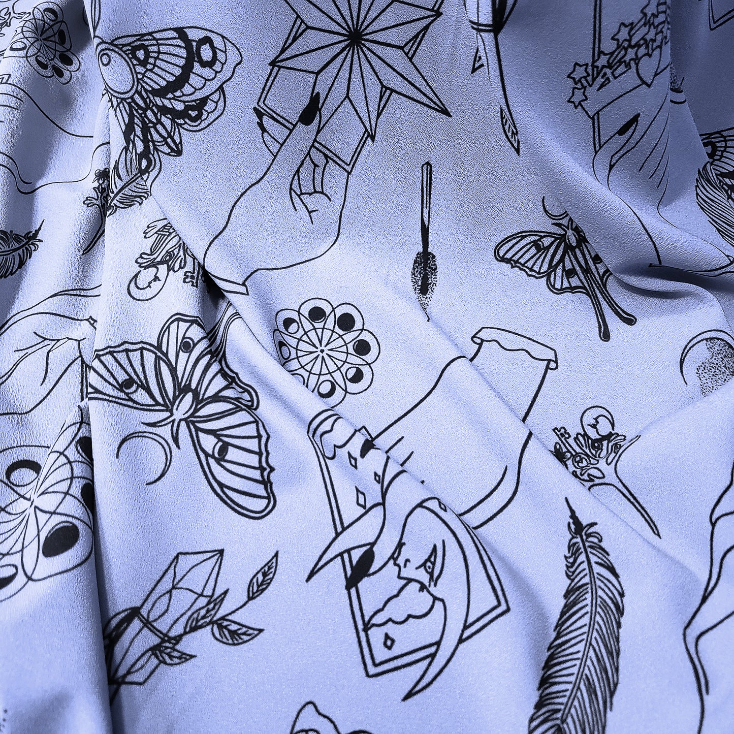 Rich Lavender Mist Pebble Crepe de Chine Fabric - Mystical Magical Spiritual Print