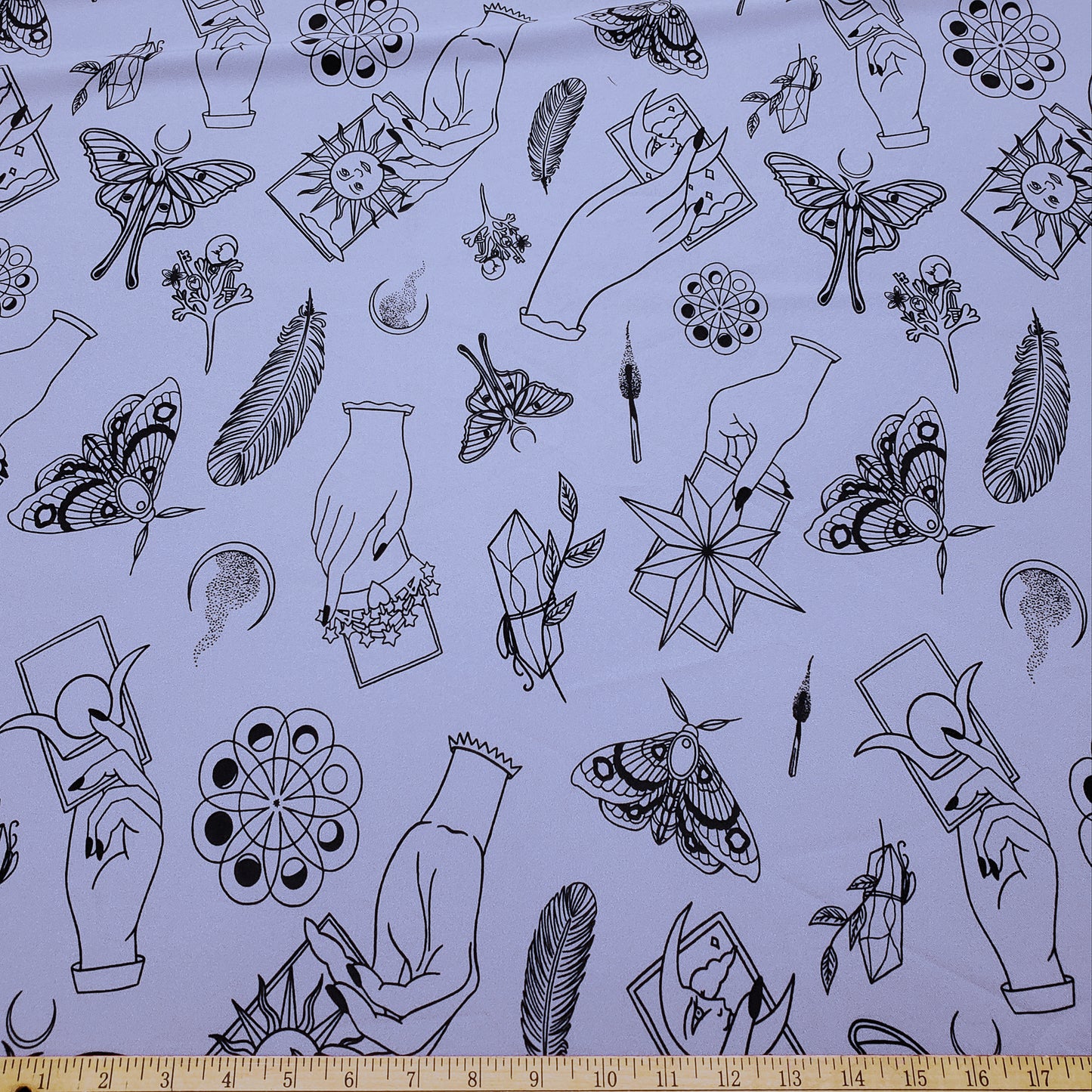 Rich Lavender Mist Pebble Crepe de Chine Fabric - Mystical Magical Spiritual Print