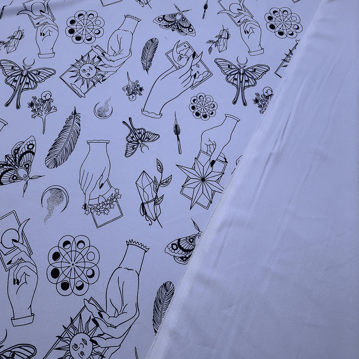 Rich Lavender Mist Pebble Crepe de Chine Fabric - Mystical Magical Spiritual Print