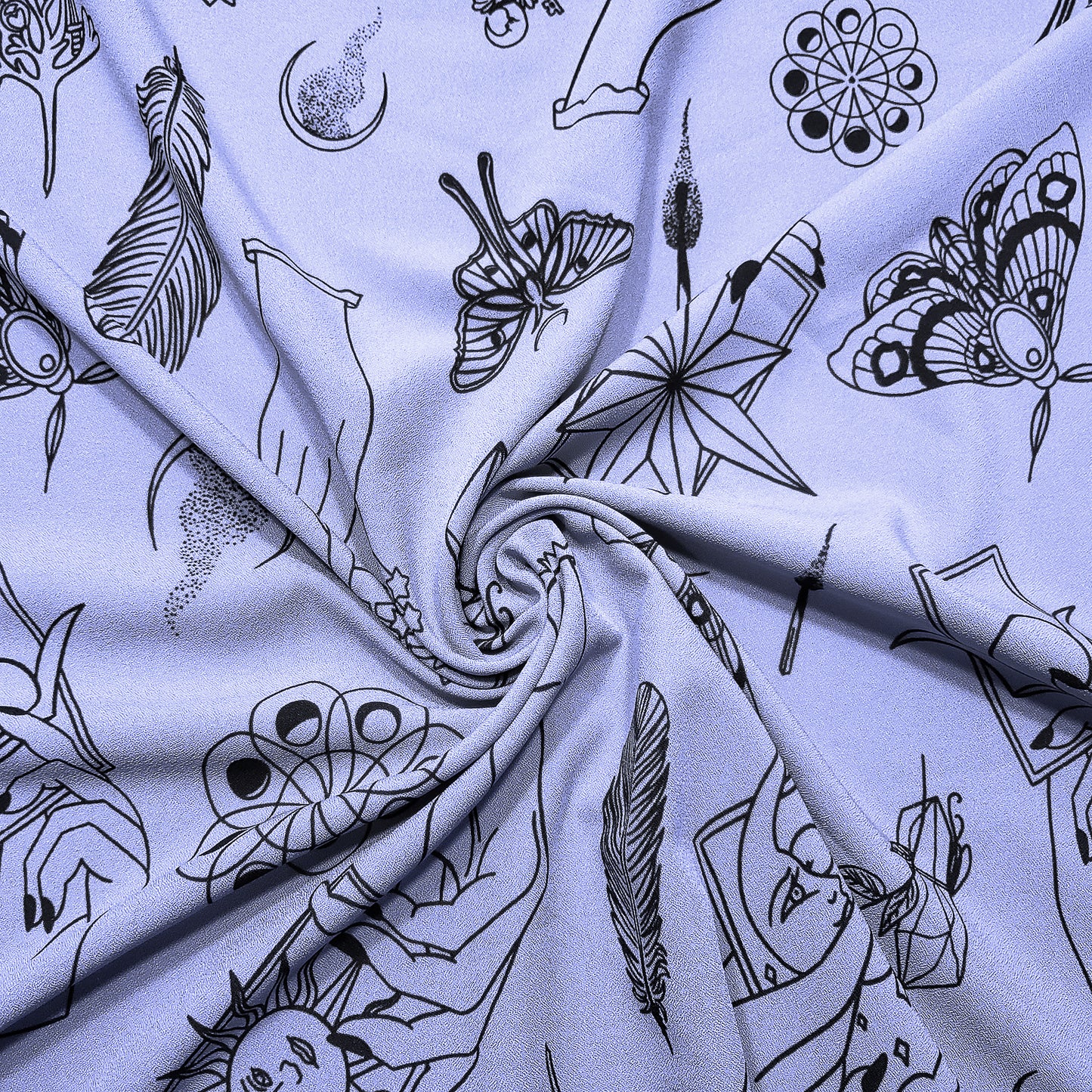 Rich Lavender Mist Pebble Crepe de Chine Fabric - Mystical Magical Spiritual Print