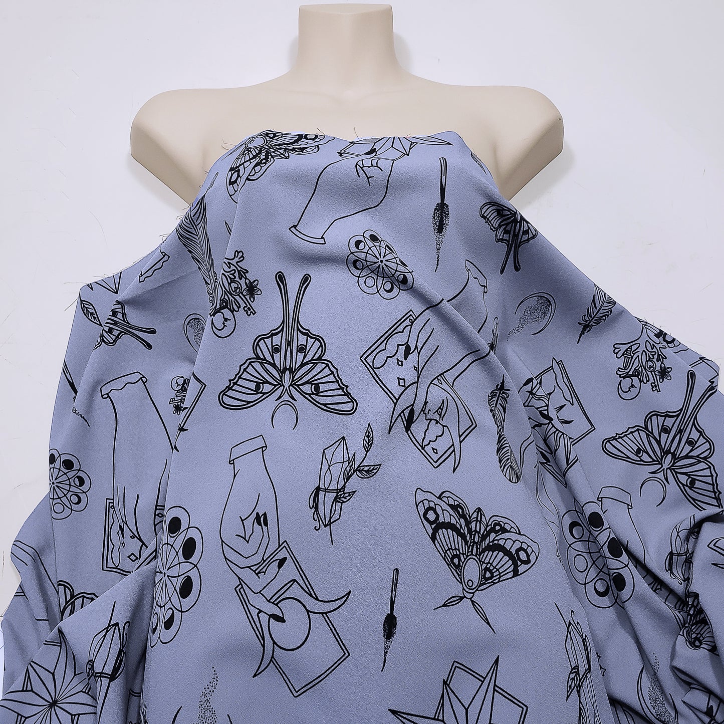 Rich Lavender Mist Pebble Crepe de Chine Fabric - Mystical Magical Spiritual Print