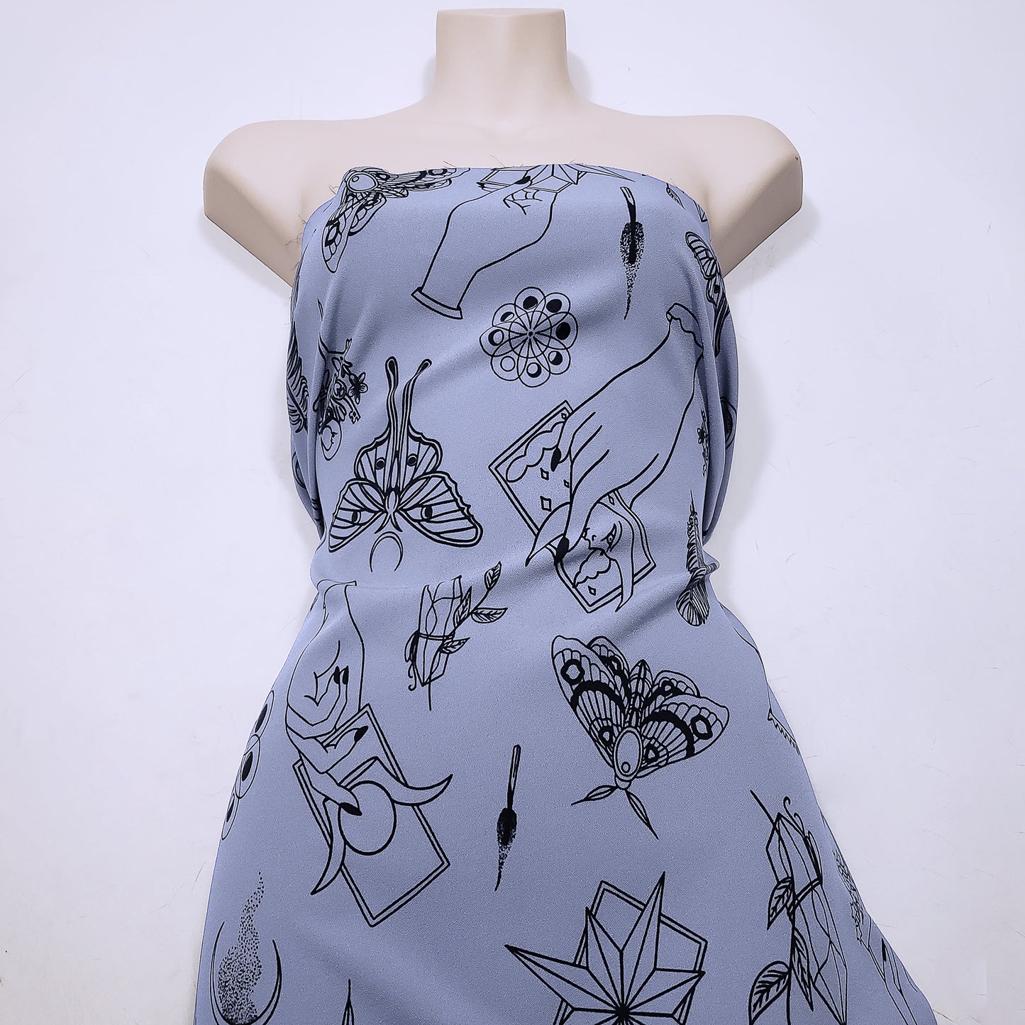 Rich Lavender Mist Pebble Crepe de Chine Fabric - Mystical Magical Spiritual Print