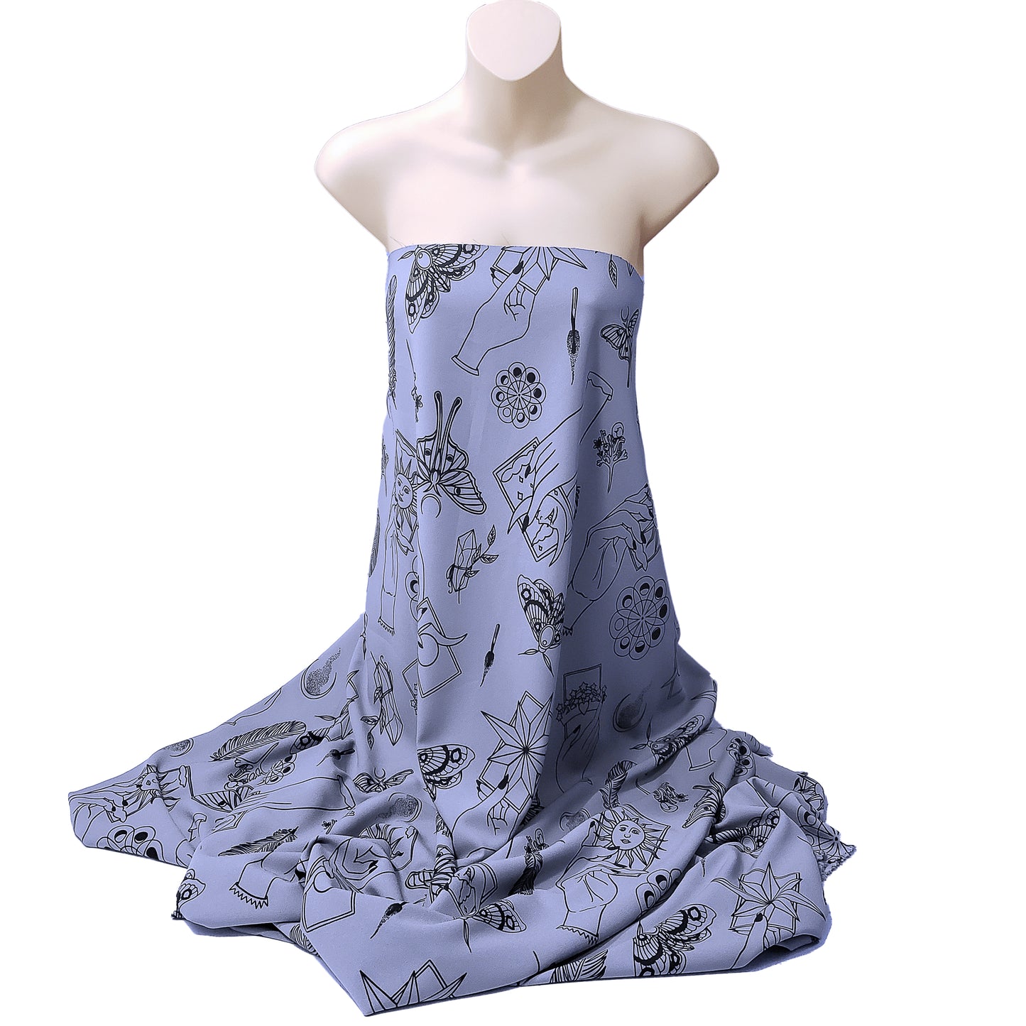 Rich Lavender Mist Pebble Crepe de Chine Fabric - Mystical Magical Spiritual Print