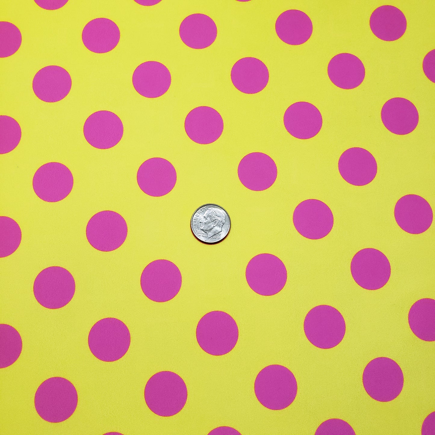 Bright Lemon Yellow & Hot Pink Polka Dot 4-Way Stretch Nylon Spandex Swimsuit Fabric