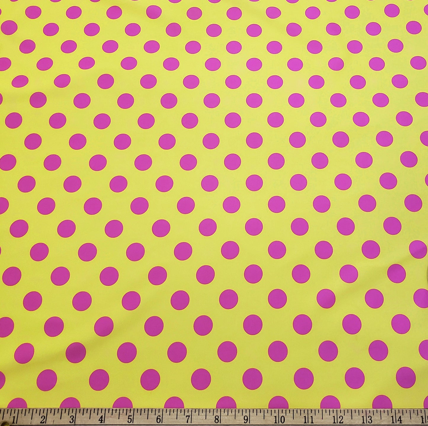 Bright Lemon Yellow & Hot Pink Polka Dot 4-Way Stretch Nylon Spandex Swimsuit Fabric