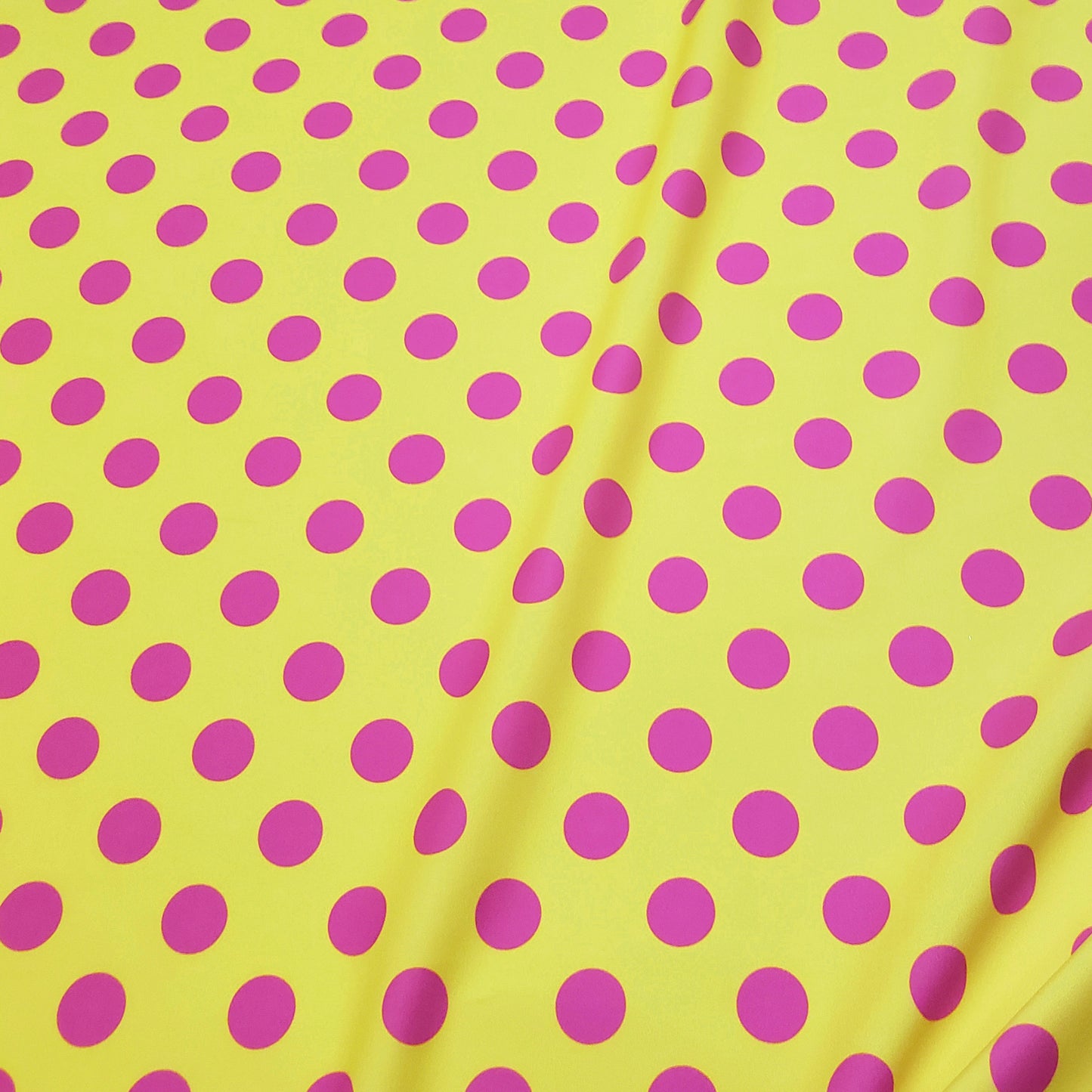 Bright Lemon Yellow & Hot Pink Polka Dot 4-Way Stretch Nylon Spandex Swimsuit Fabric