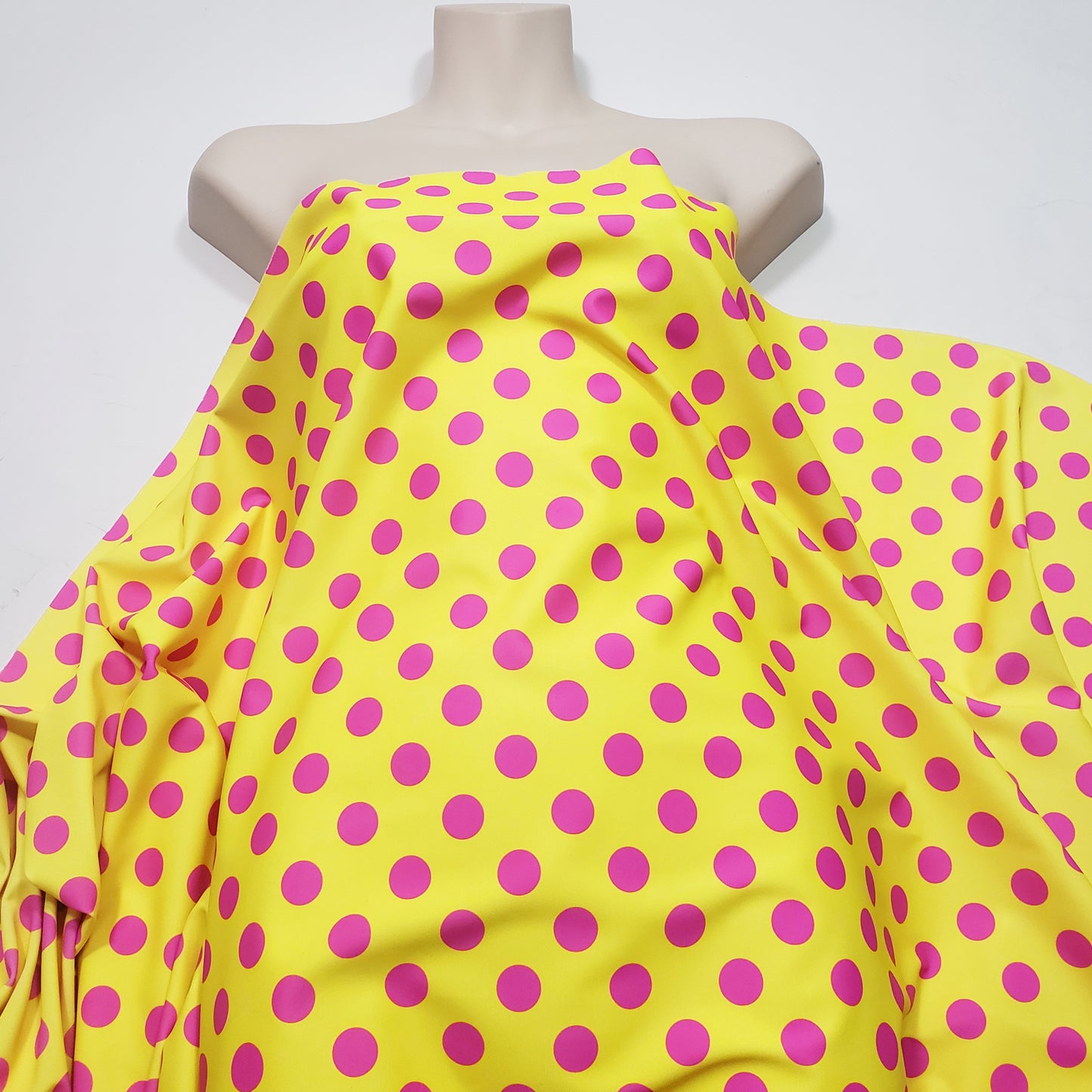 Bright Lemon Yellow & Hot Pink Polka Dot 4-Way Stretch Nylon Spandex Swimsuit Fabric