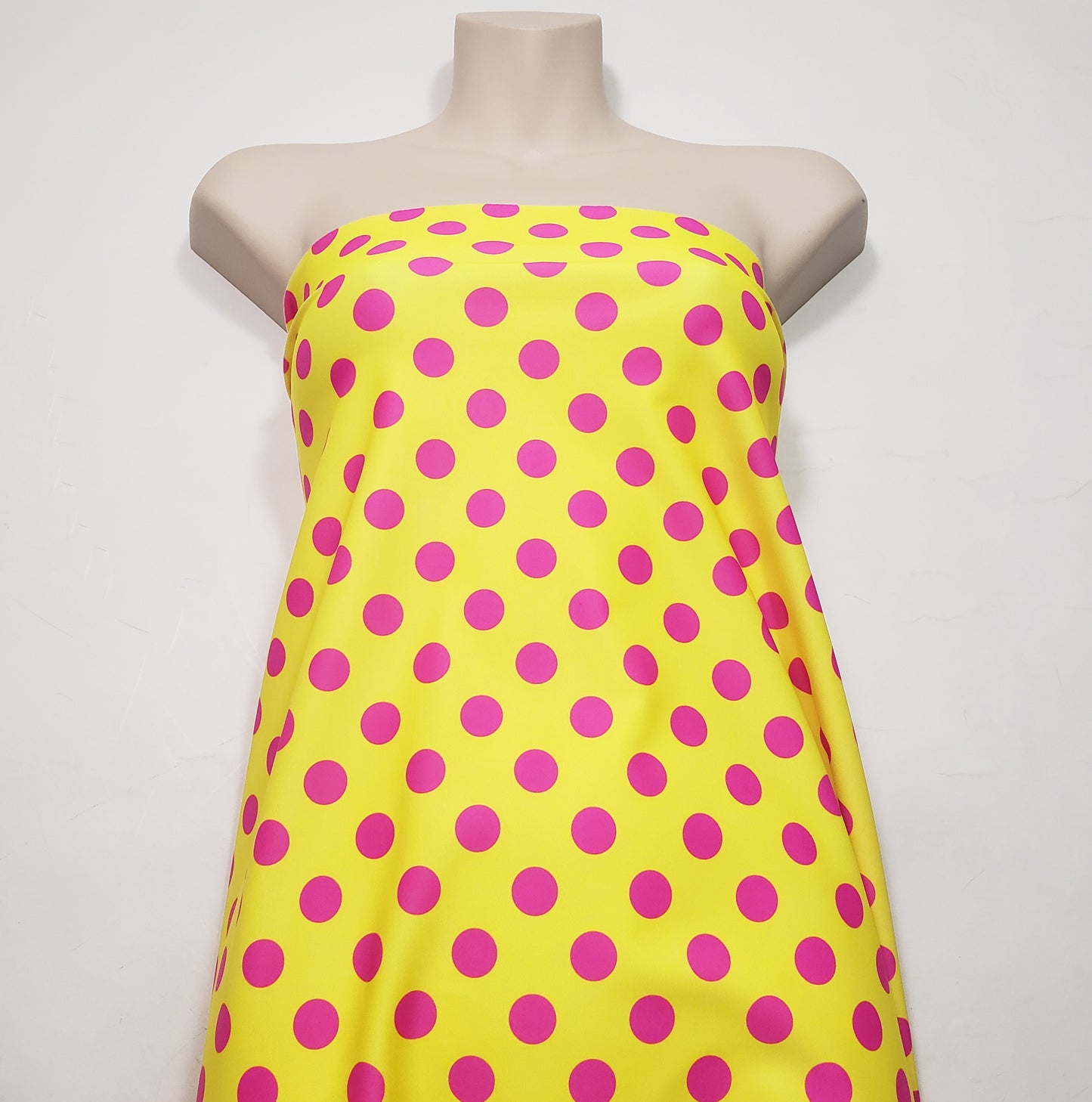 Bright Lemon Yellow & Hot Pink Polka Dot 4-Way Stretch Nylon Spandex Swimsuit Fabric