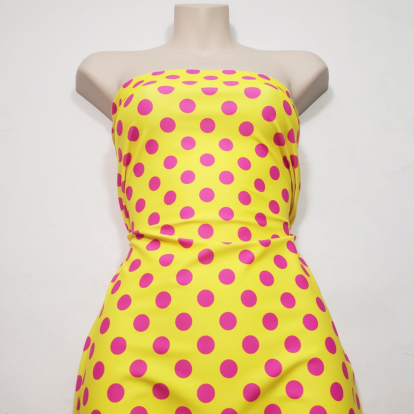 Bright Lemon Yellow & Hot Pink Polka Dot 4-Way Stretch Nylon Spandex Swimsuit Fabric