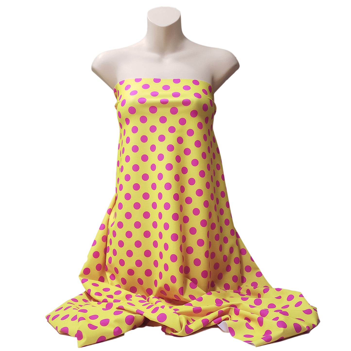 Bright Lemon Yellow & Hot Pink Polka Dot 4-Way Stretch Nylon Spandex Swimsuit Fabric