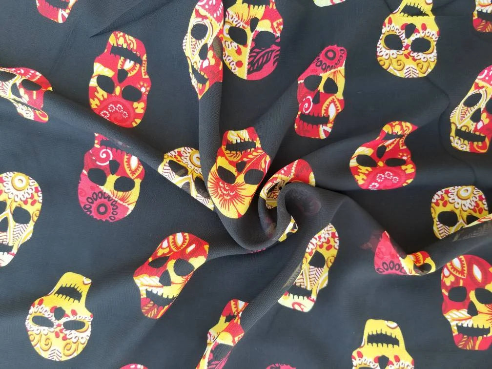 Mexican Skulls Print Chiffon