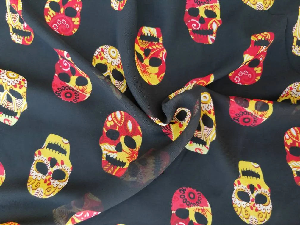 Mexican Skulls Print Chiffon