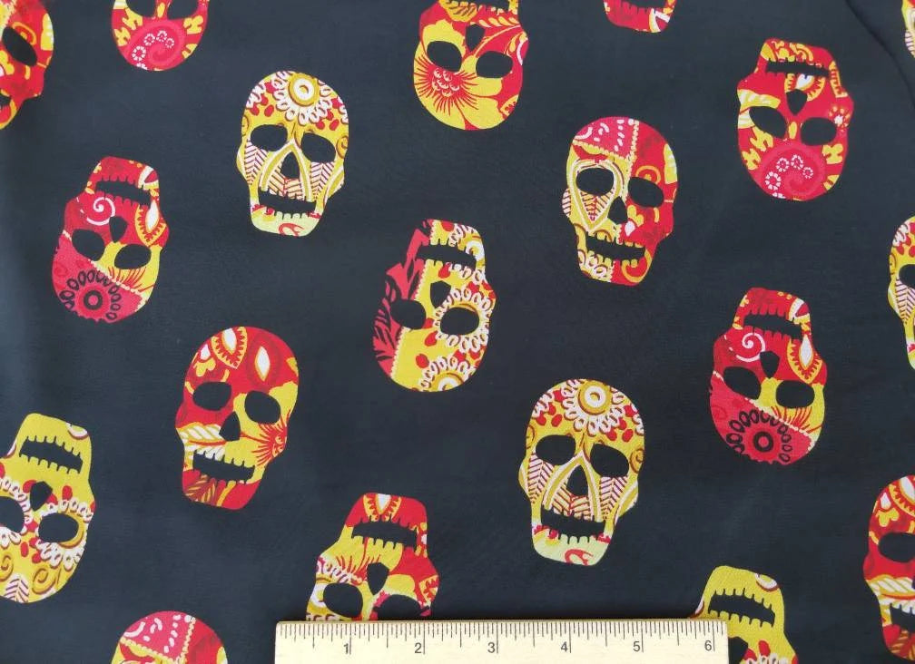 Mexican Skulls Print Chiffon