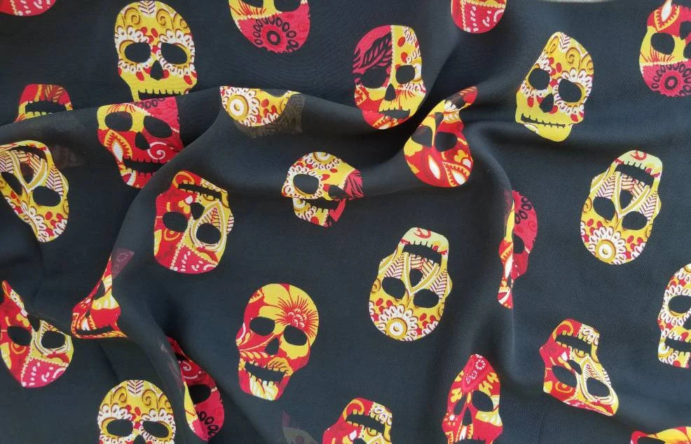 Mexican Skulls Print Chiffon