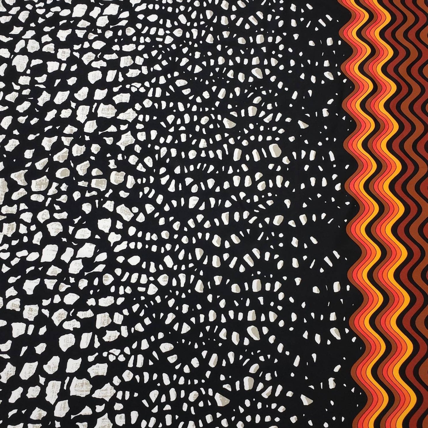 Abstract Rocks and Orange Border Waves Print Bikini Swimsuit Nylon Spandex Fabric