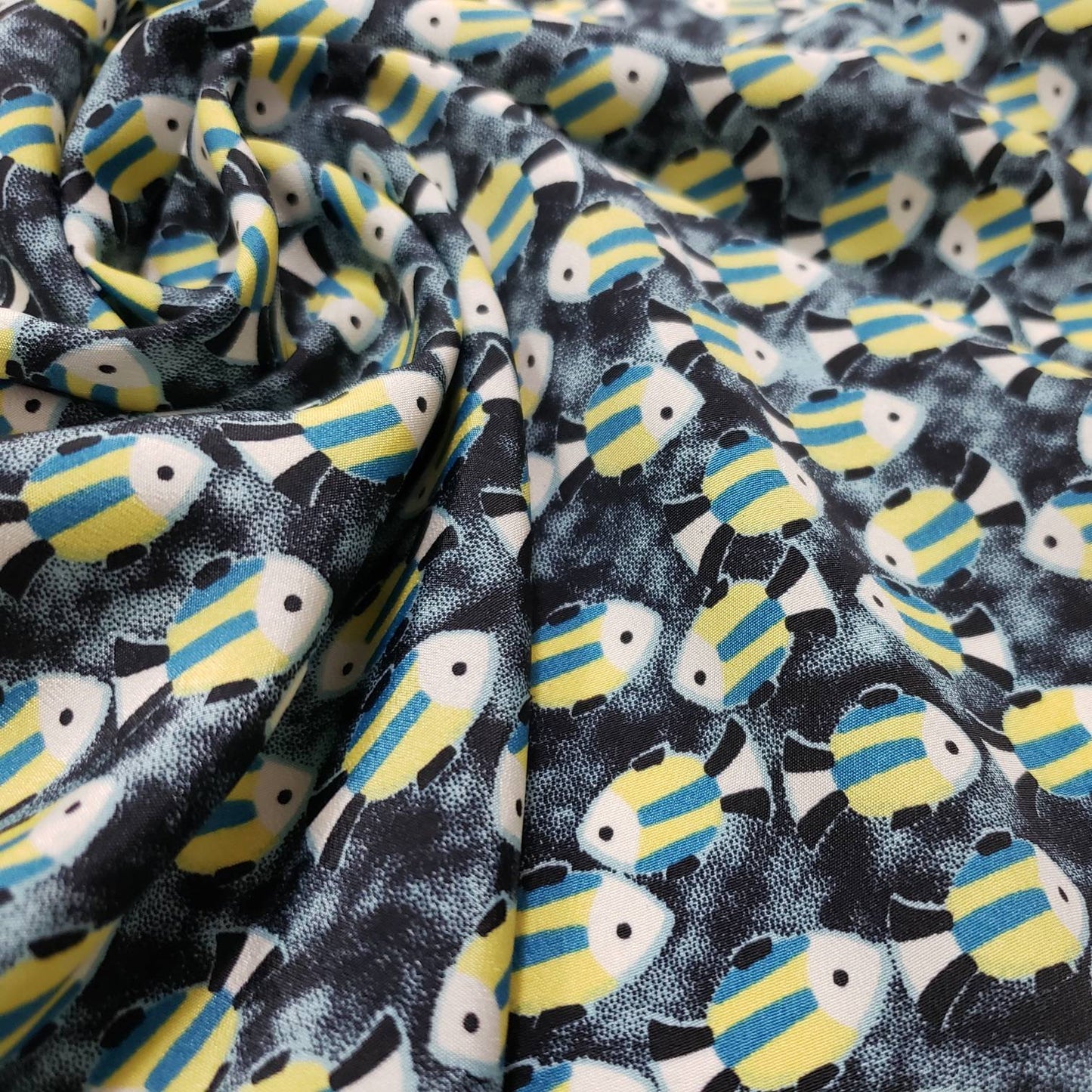Small Fish Print Polyester Non Stretch Fabric