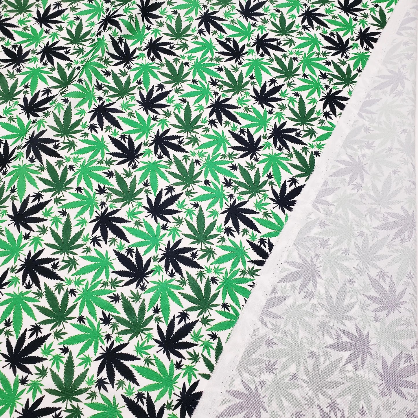 Green & Black Cannabis Leaf Polyester Poplin Fabric