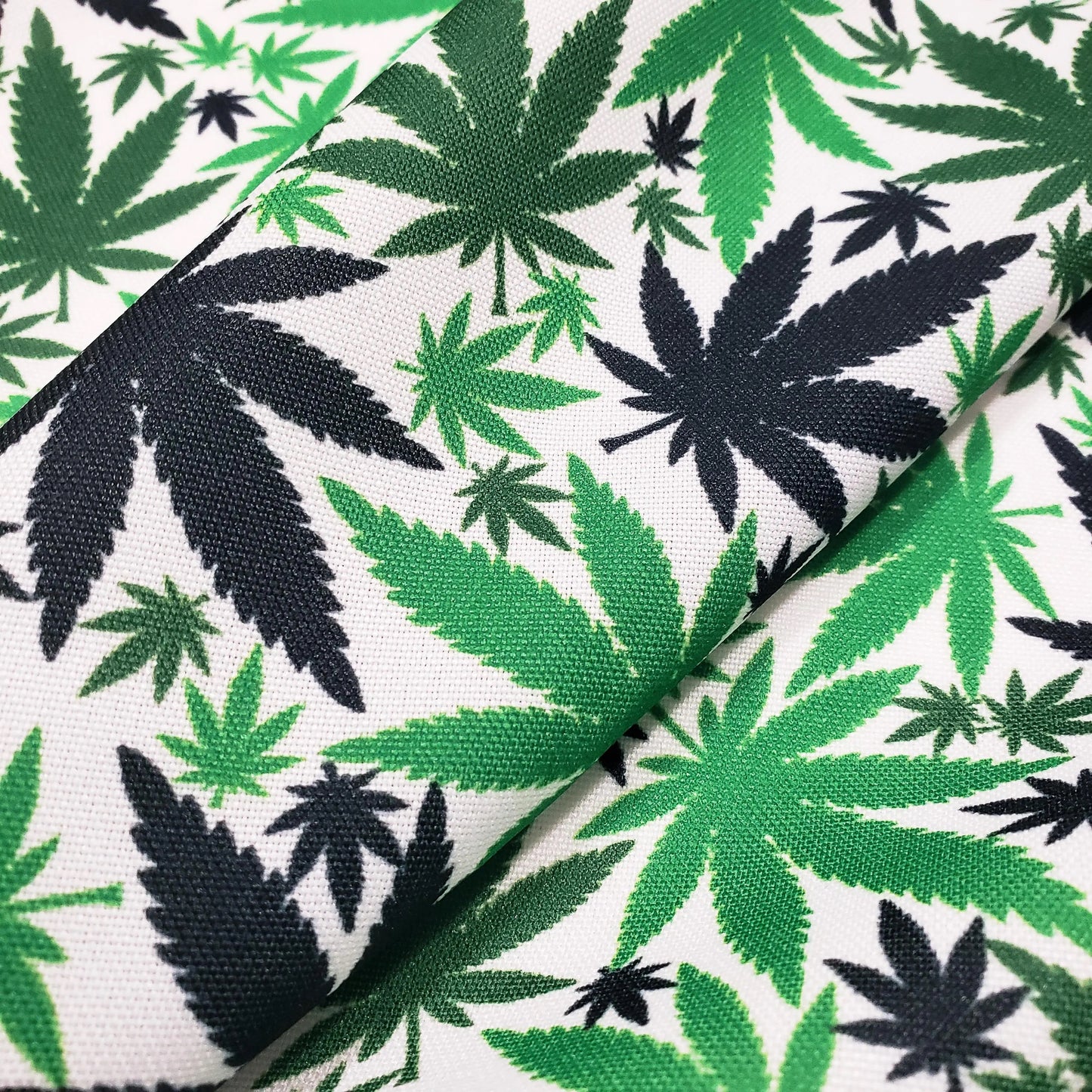 Green & Black Cannabis Leaf Polyester Poplin Fabric