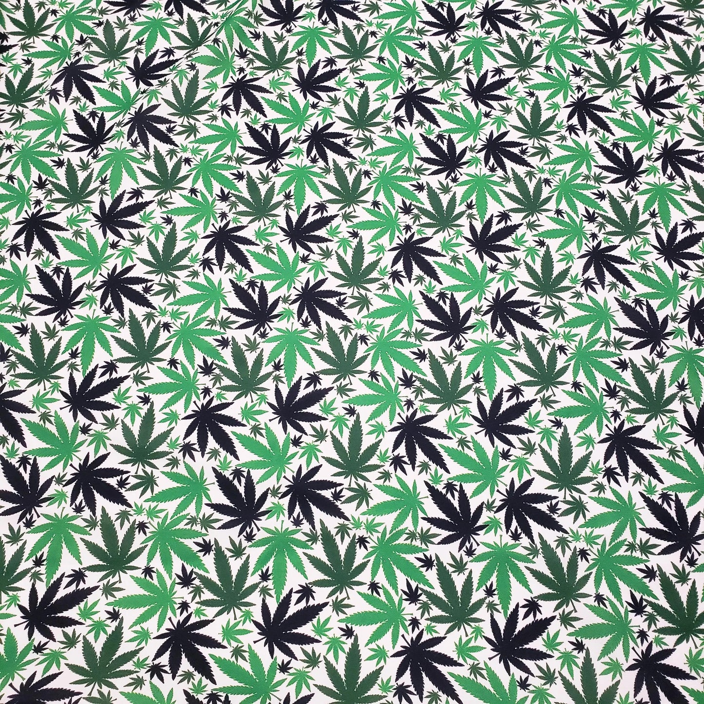 Green & Black Cannabis Leaf Polyester Poplin Fabric
